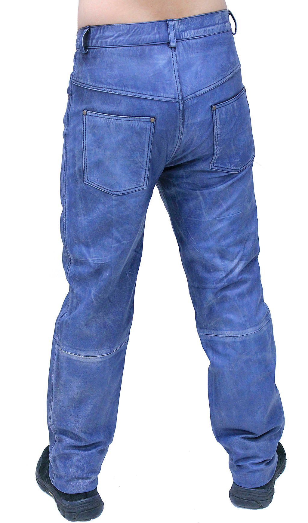 Men's Hand Antiqued Leather Blue Jeans #MP5935U
