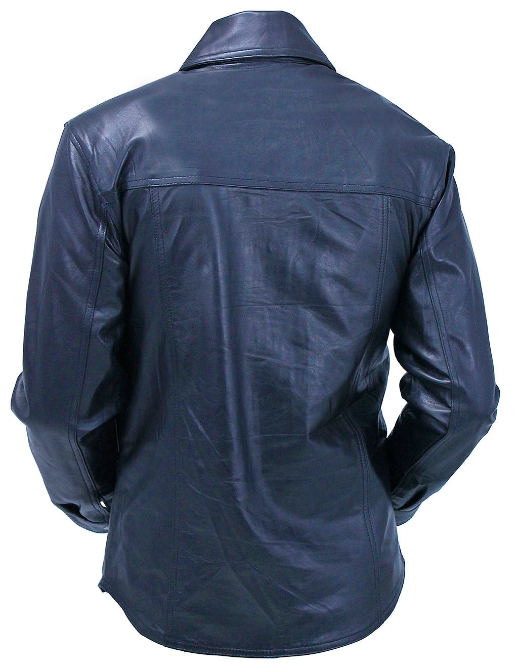 Men's Classic Black Leather Shirt with Zipper and Snaps #MS24804GK