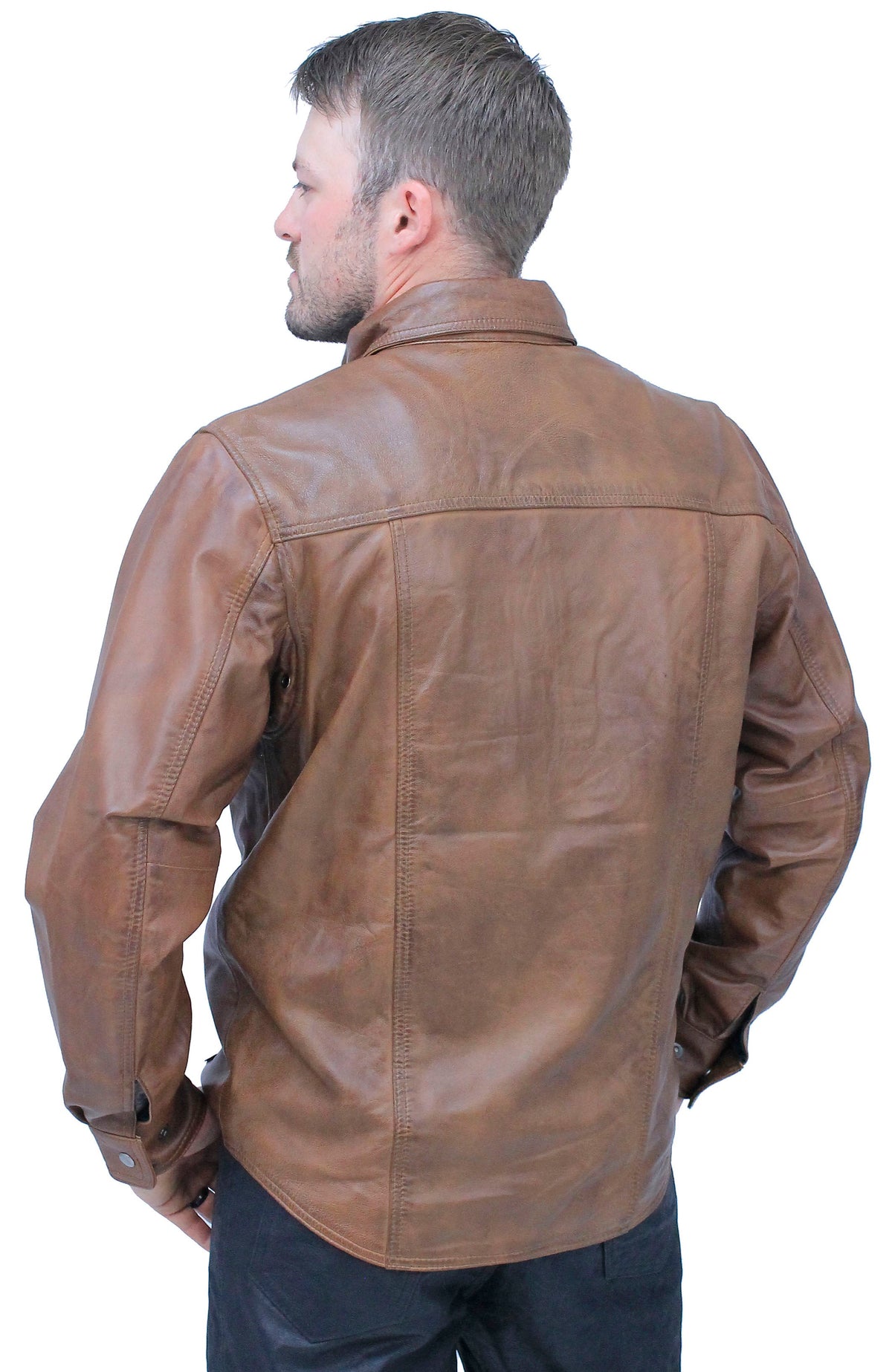 Men's Antiqued Brown Leather Shirt #MS24805GN