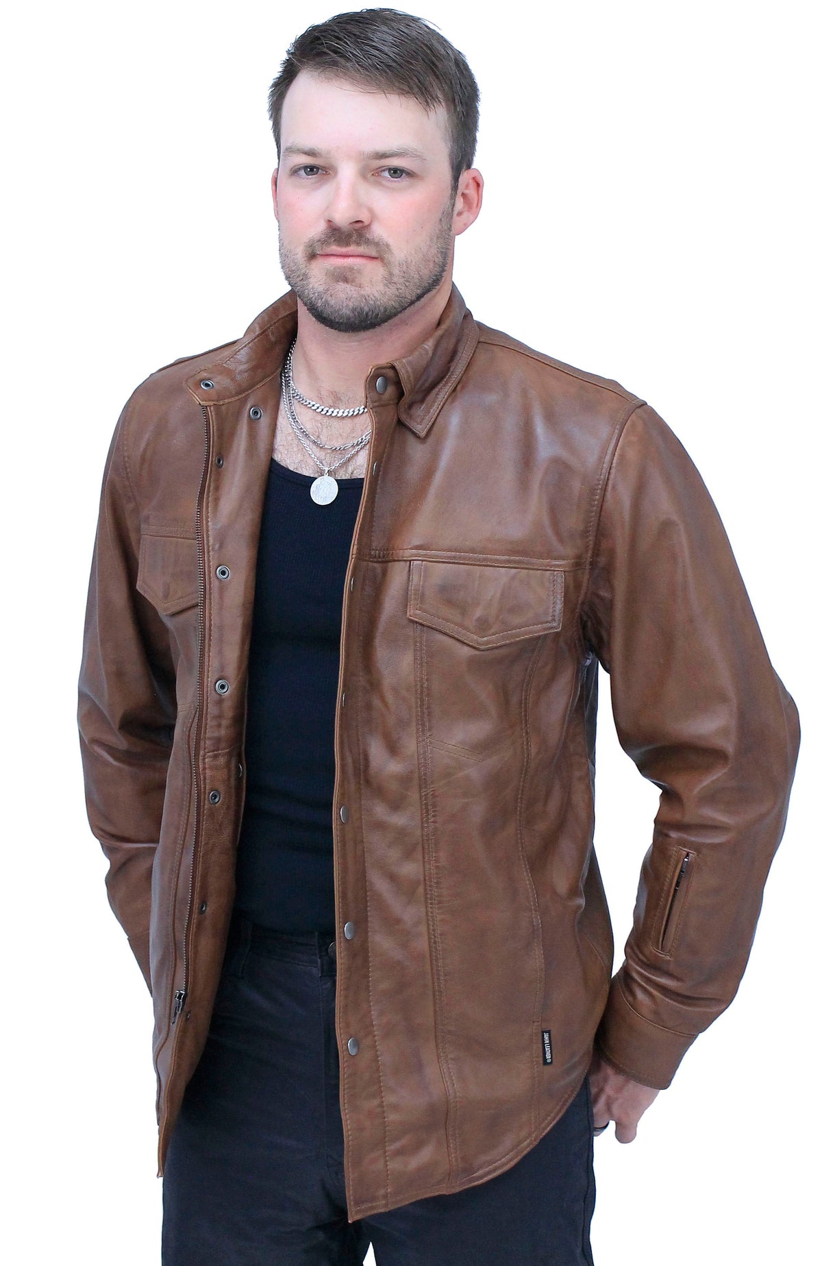 Men's Antiqued Brown Leather Shirt #MS24805GN