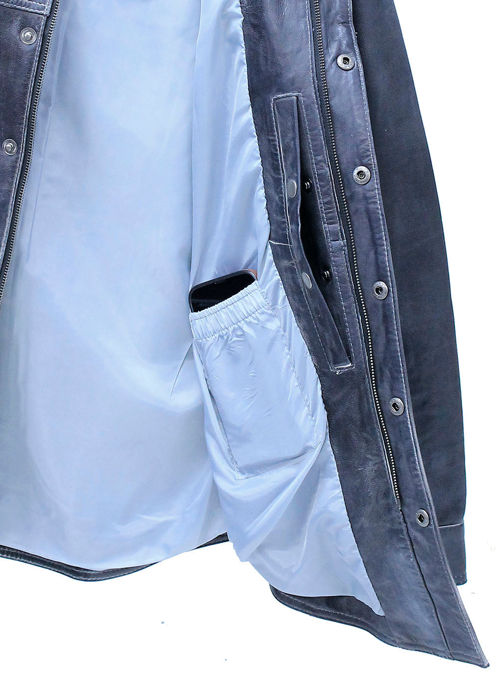 Men's Classic Black Leather Shirt with Zipper and Snaps #MS24804GK