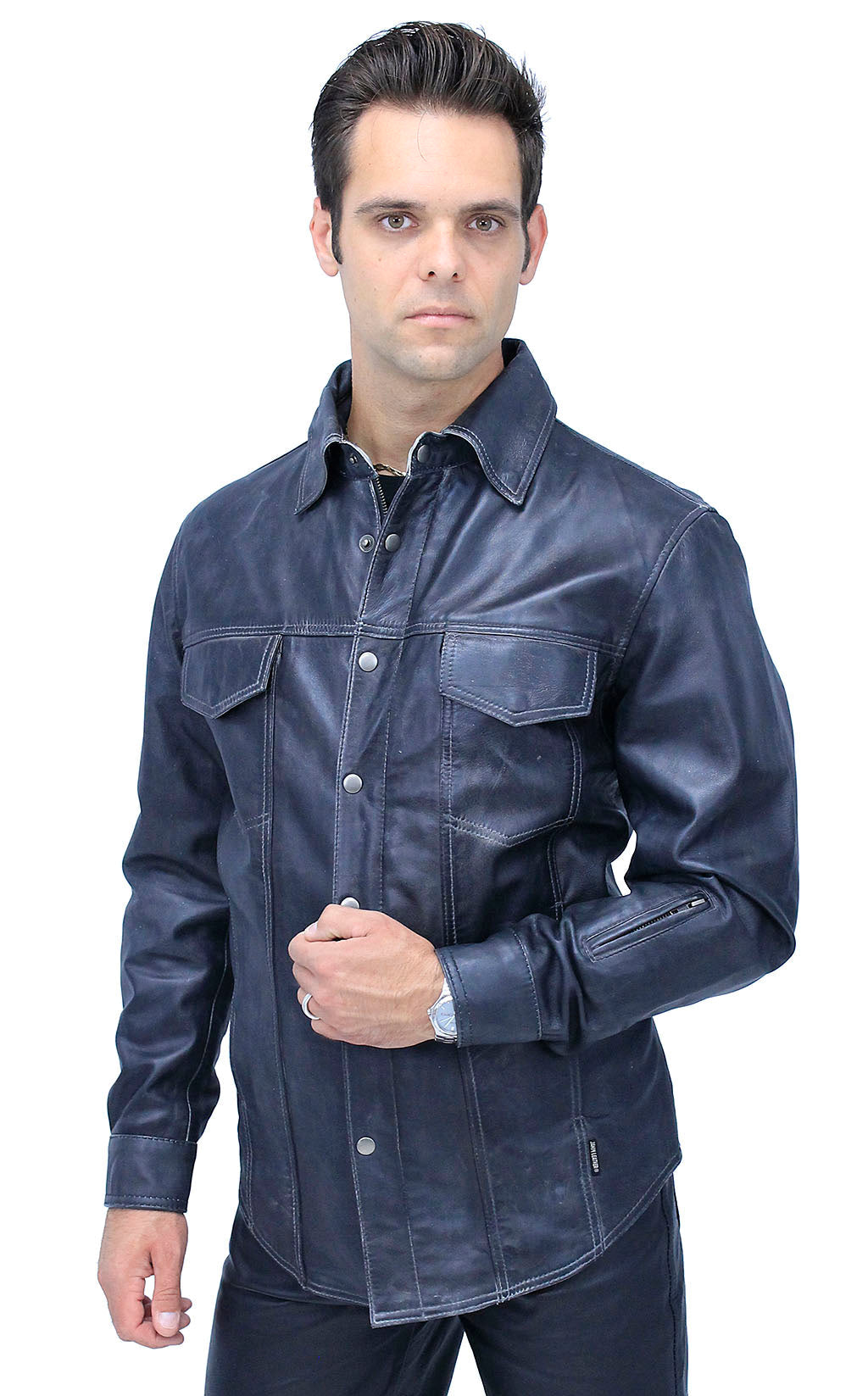 Men's Charcoal Gray Leather Shirt #MS24806GGY