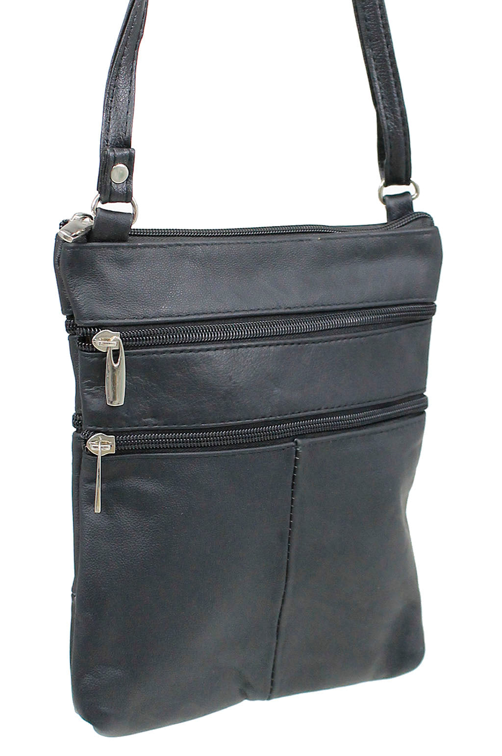 5 Pocket Black Leather Cross Body Bag #P30030K
