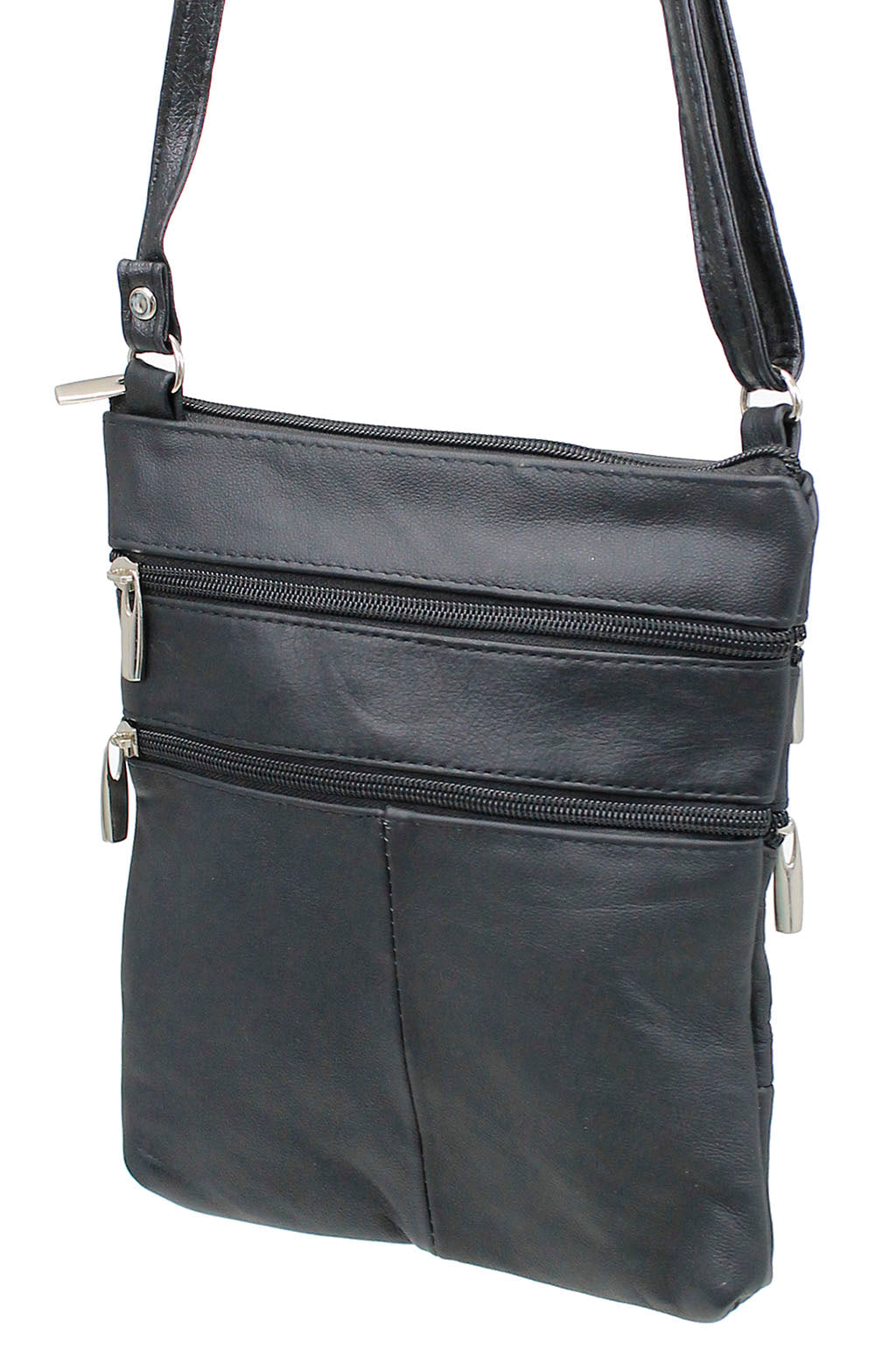 5 Pocket Black Leather Cross Body Bag #P30030K