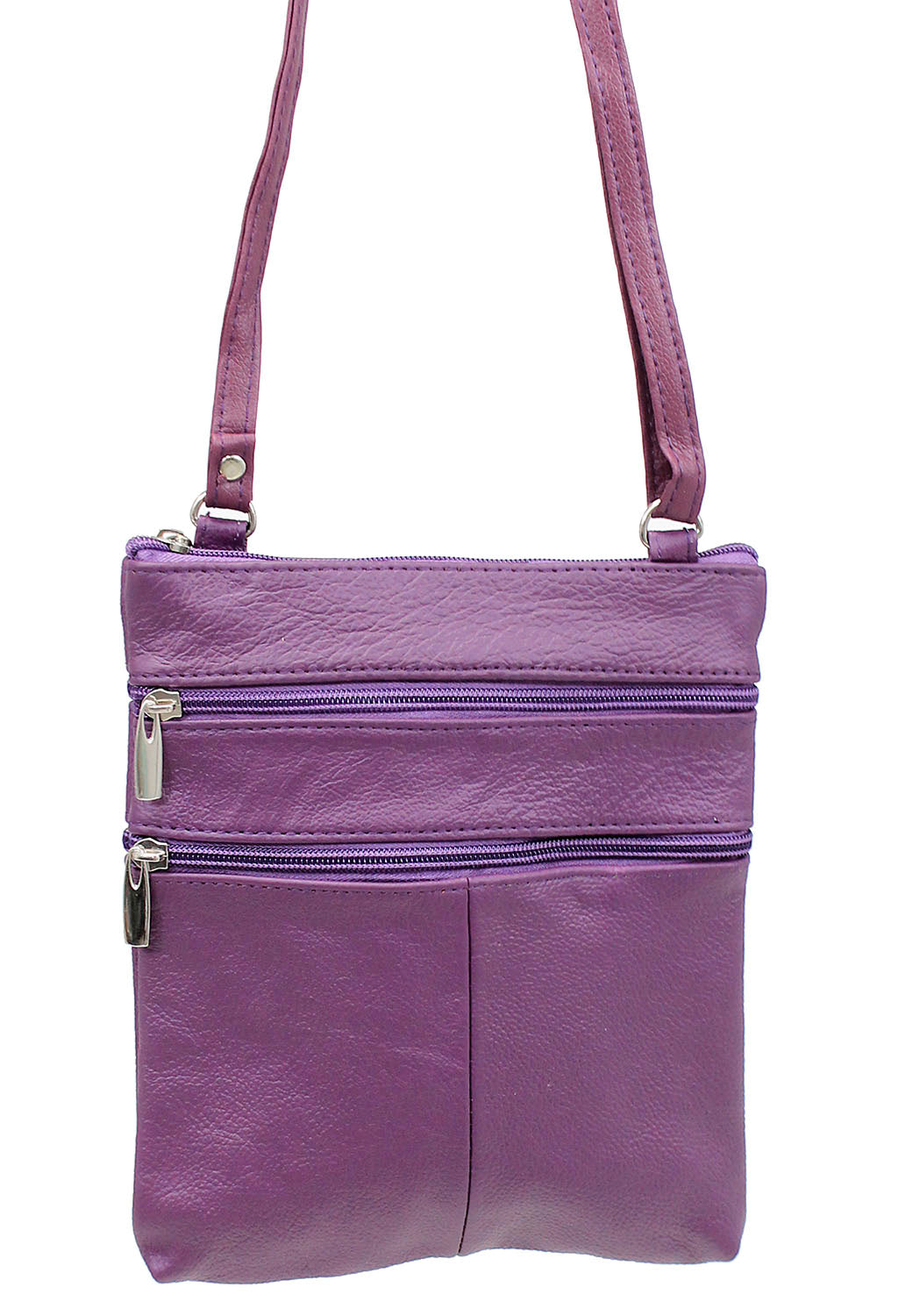 5 Pocket Purple Leather Cross Body Bag  #P30034PU
