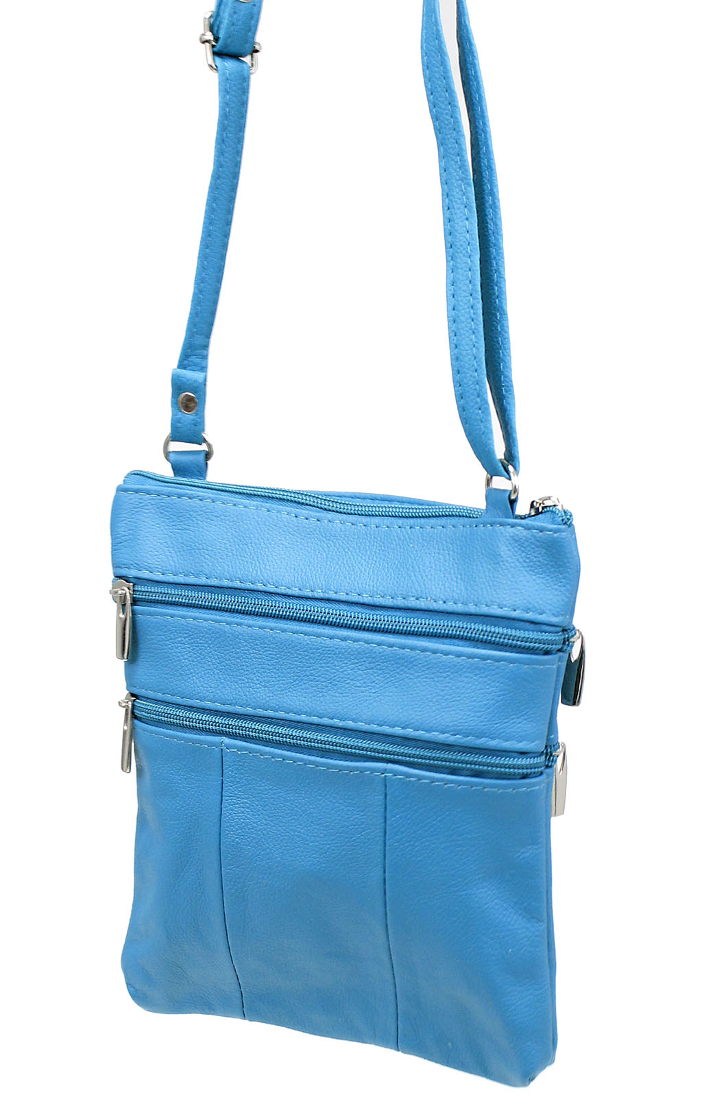 5 Pocket Turquoise Leather Cross Body Bag  #P30039TQ