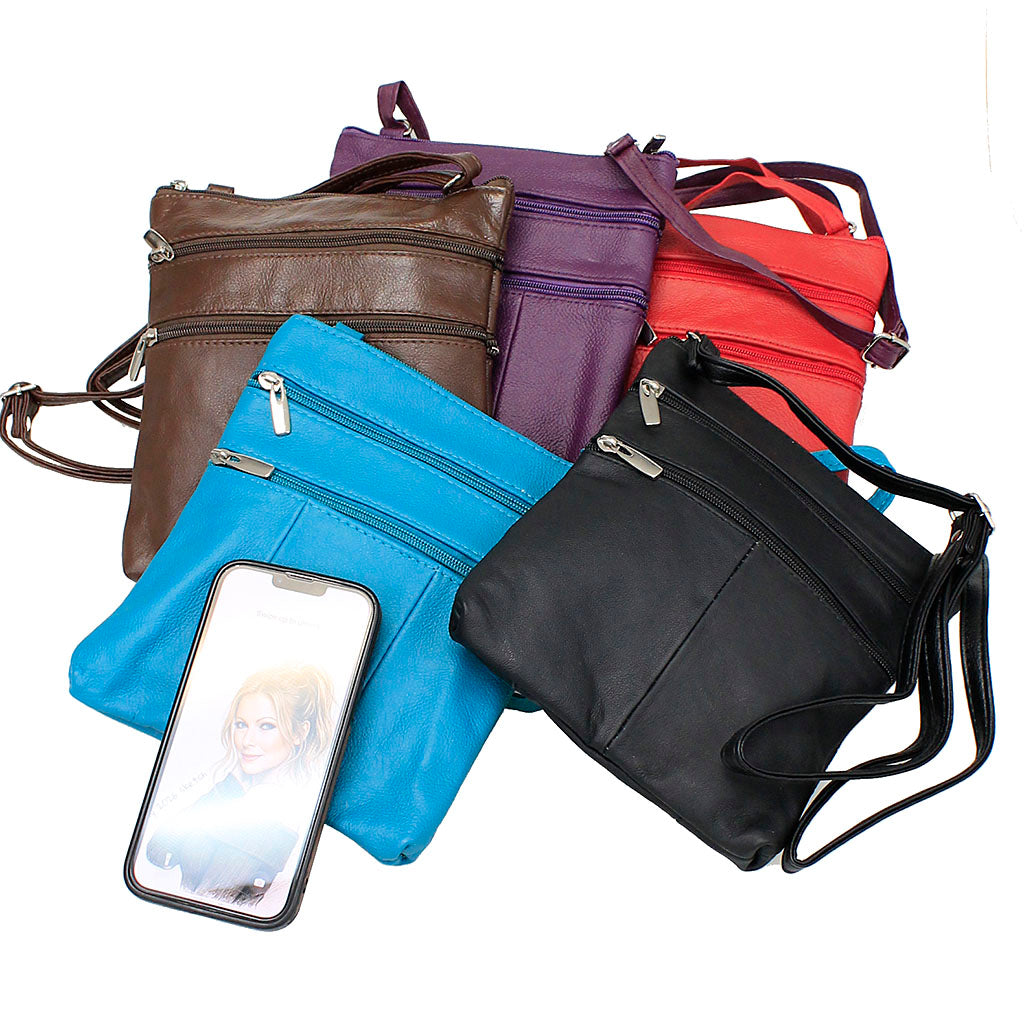 5 Pocket Red Leather Cross Body Bag  #P30036R