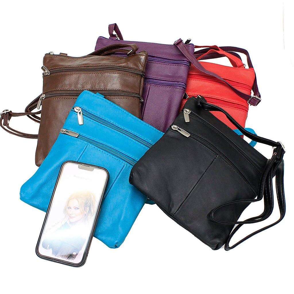 5 Pocket Brown Leather Cross Body Bag  #P30031N