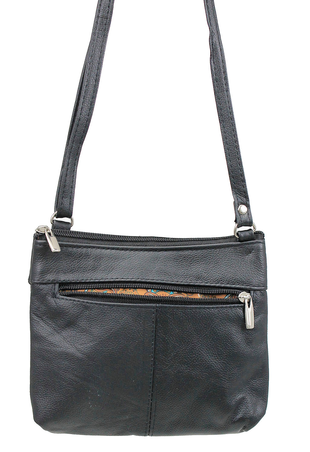 3 Zipper Black Leather Compact Purse #P30040K