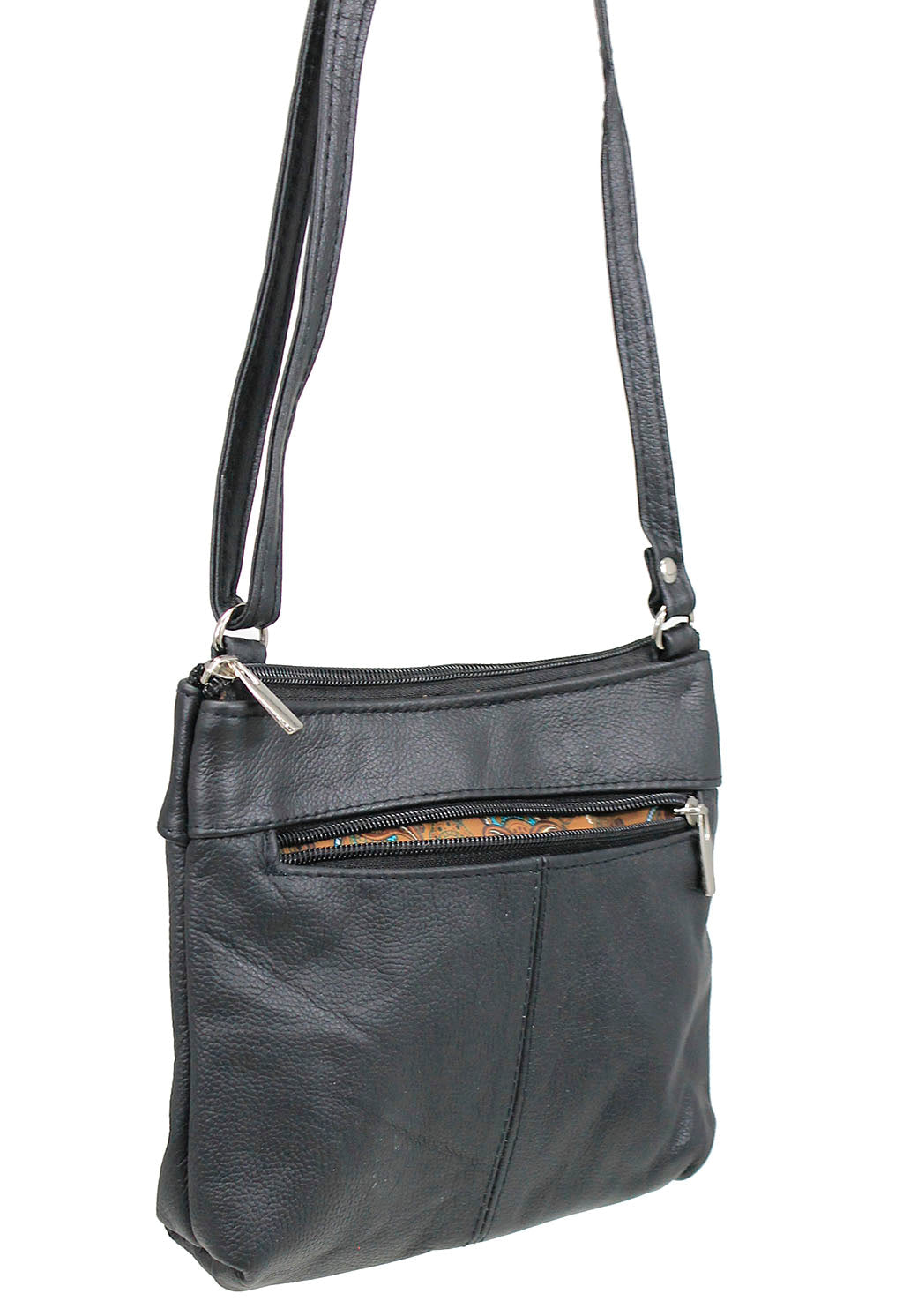 3 Zipper Black Leather Compact Purse #P30040K