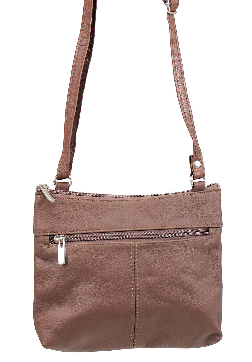 3 Zipper Brown Leather Compact Purse #P30041N