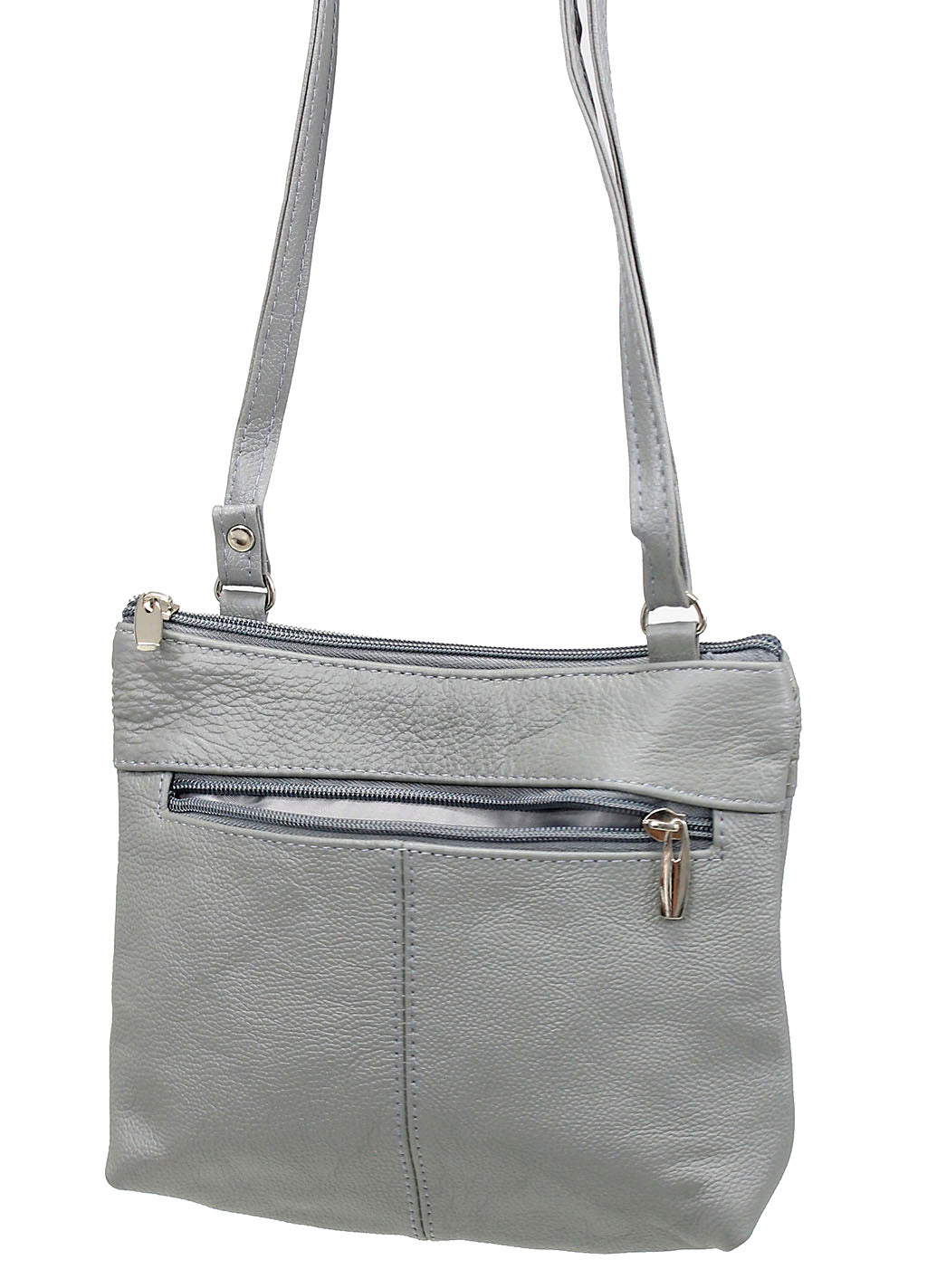 3 Zipper Gray Leather Compact Purse #P30043GY