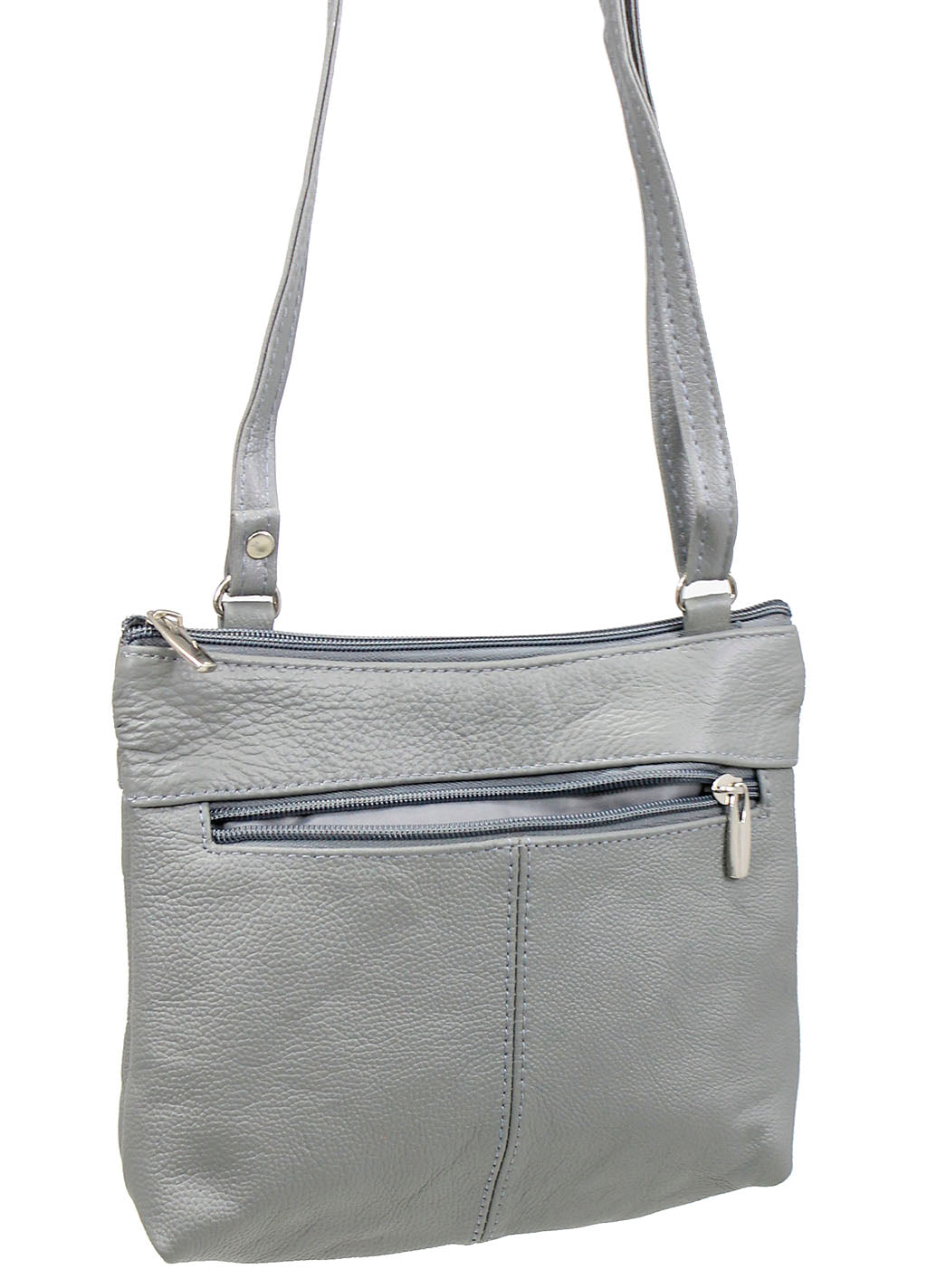 3 Zipper Gray Leather Compact Purse #P30043GY