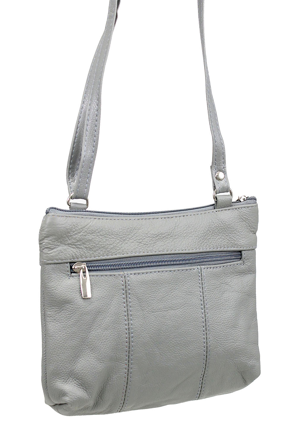 3 Zipper Gray Leather Compact Purse #P30043GY