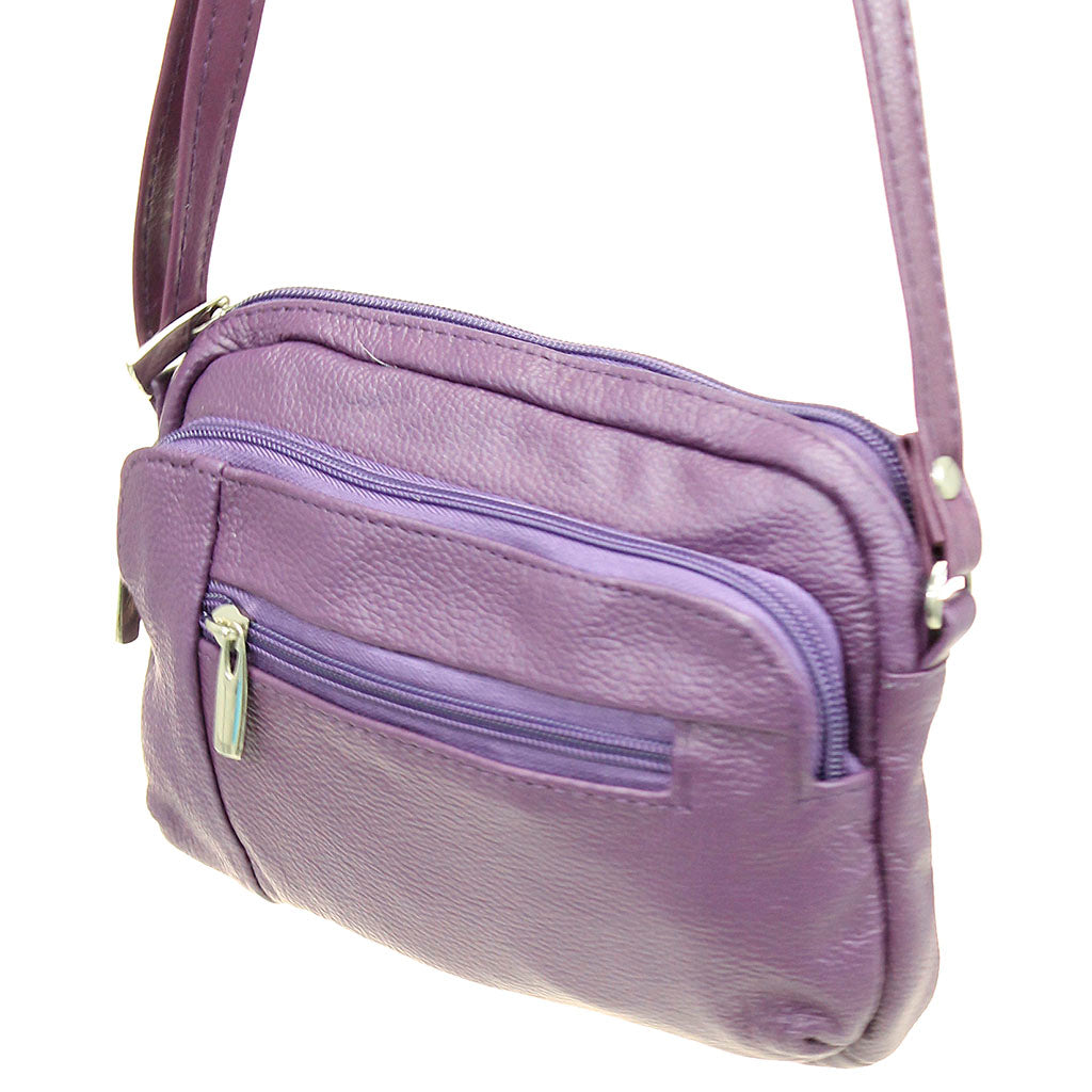 Purple Leather Cross Body Cell Phone Utility Pouch #P30054PU