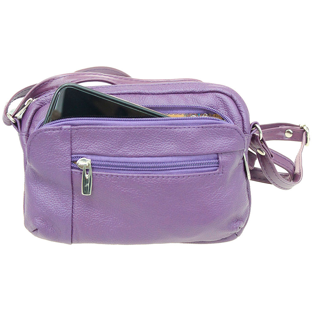Purple Leather Cross Body Cell Phone Utility Pouch #P30054PU
