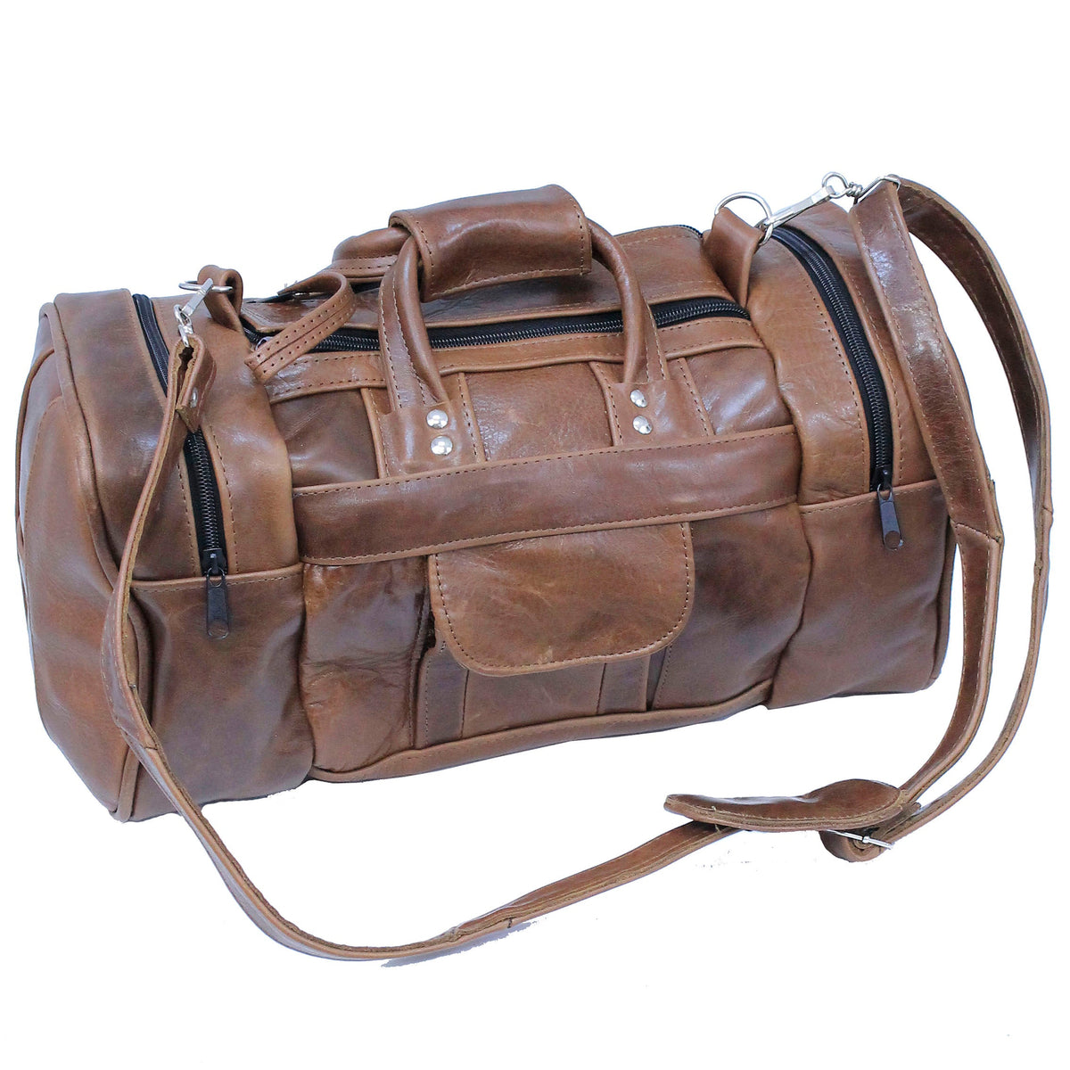 Vintage Brown Leather Duffel Bag, Large Travel Gym Overnight Weekender #P3102DN