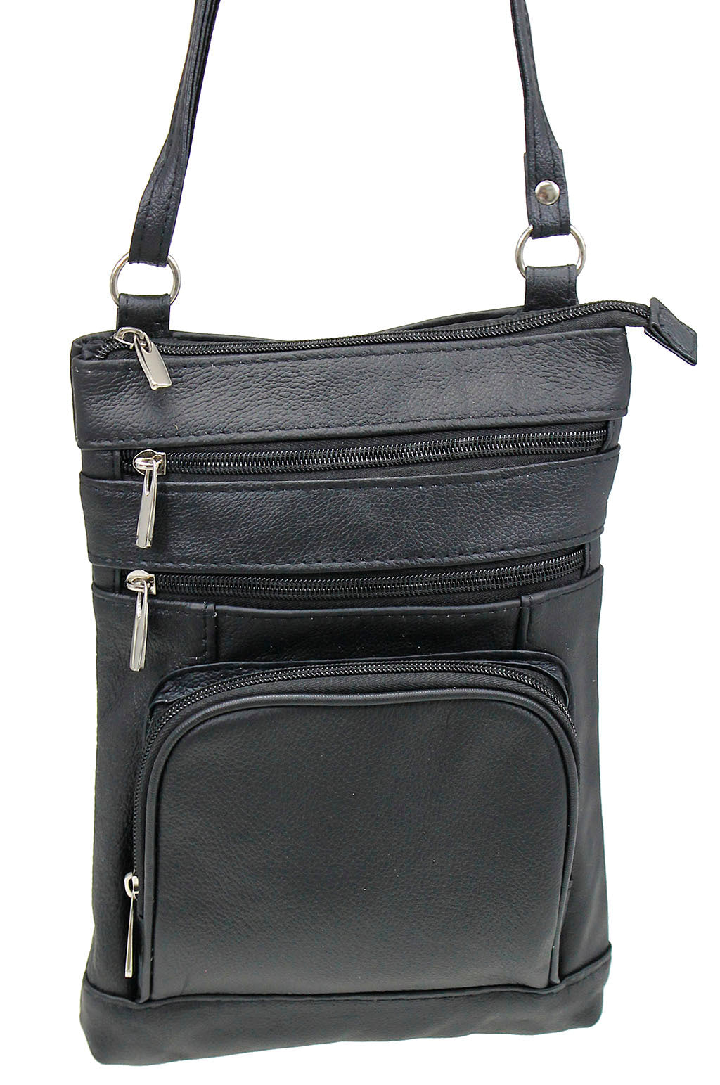 10'' Large Black Leather Cross Body Bag Purse #P3790XK