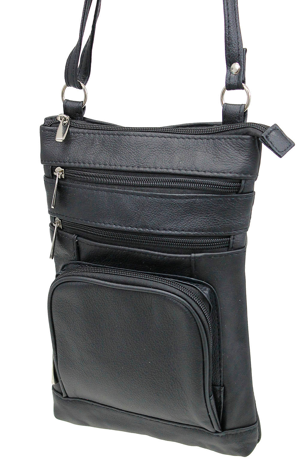 10'' Large Black Leather Cross Body Bag Purse #P3790XK
