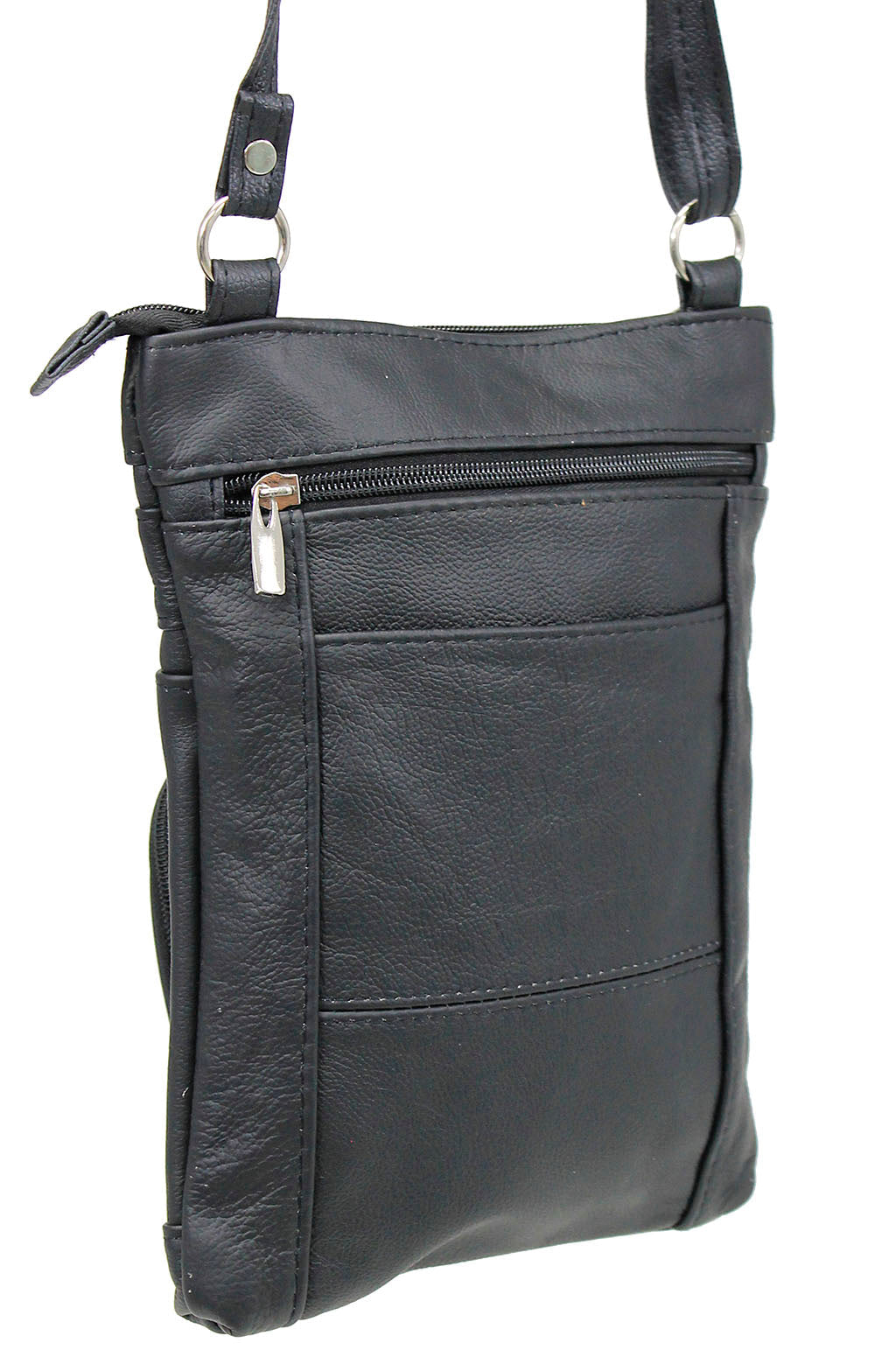 10'' Large Black Leather Cross Body Bag Purse #P3790XK
