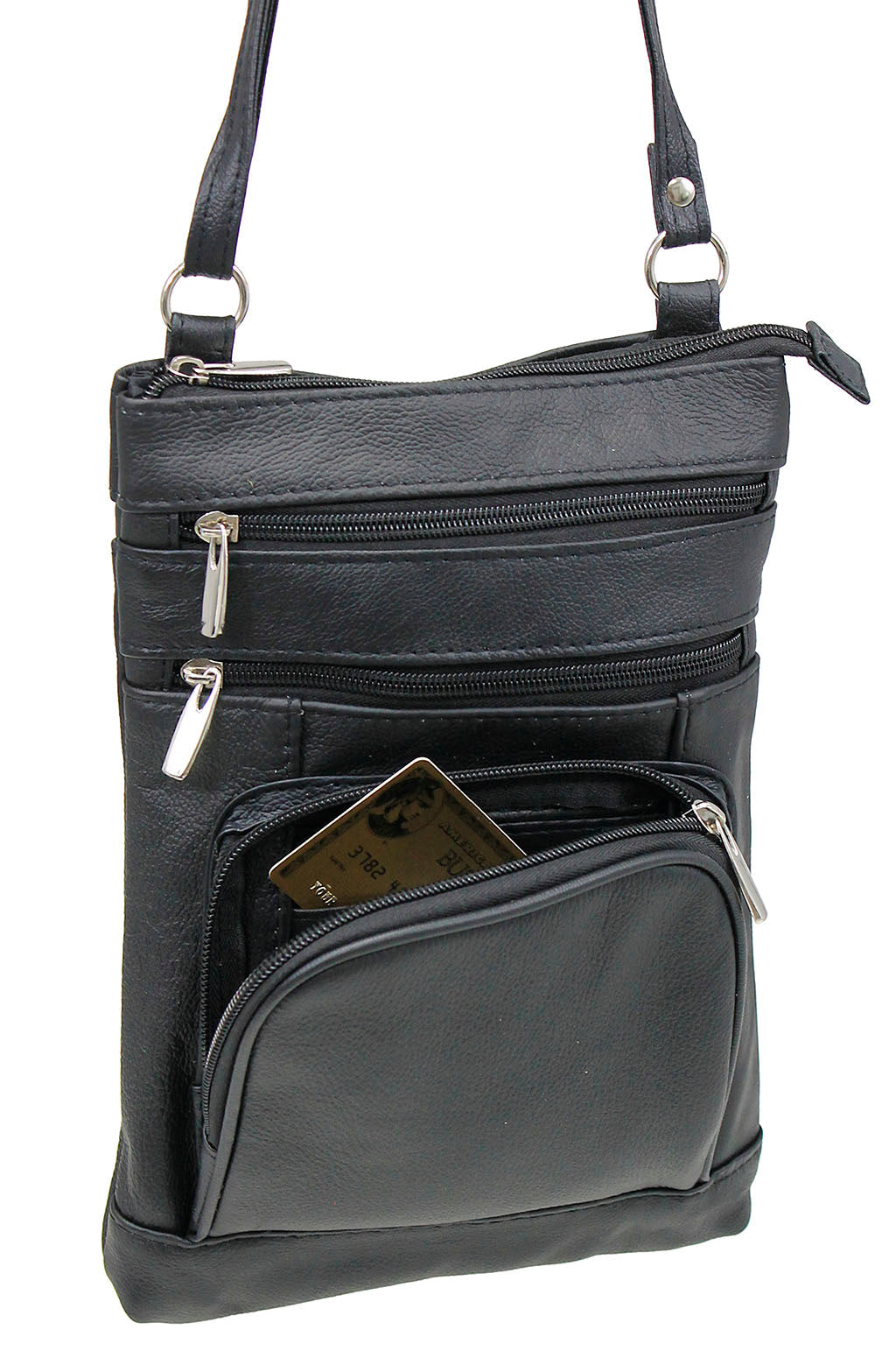 10'' Large Black Leather Cross Body Bag Purse #P3790XK