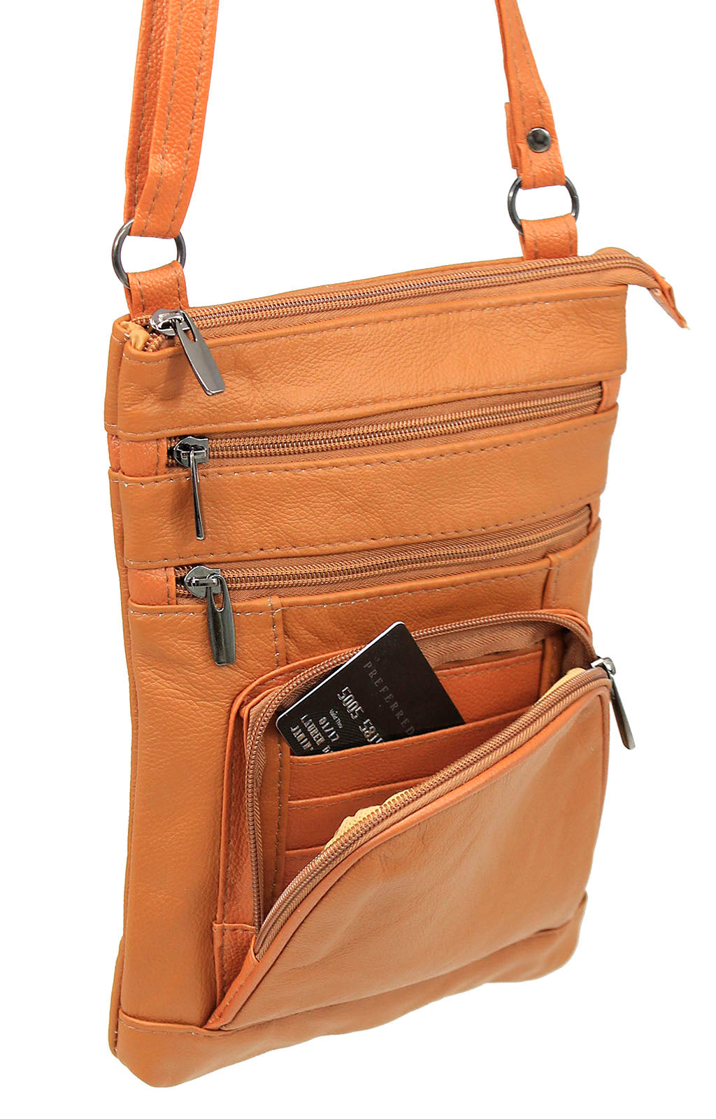 10'' Large Light Brown Leather Cross Body Bag Purse #P3791XLN
