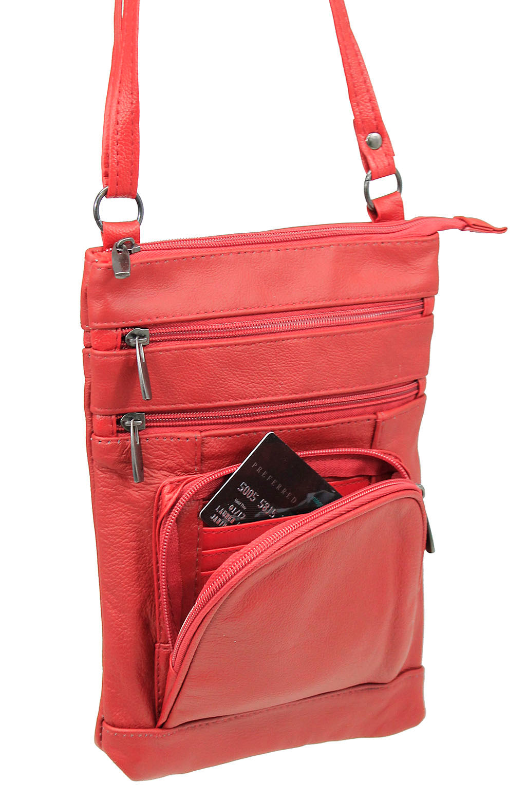 10'' Large Red Leather Cross Body Bag Purse #P3796XR