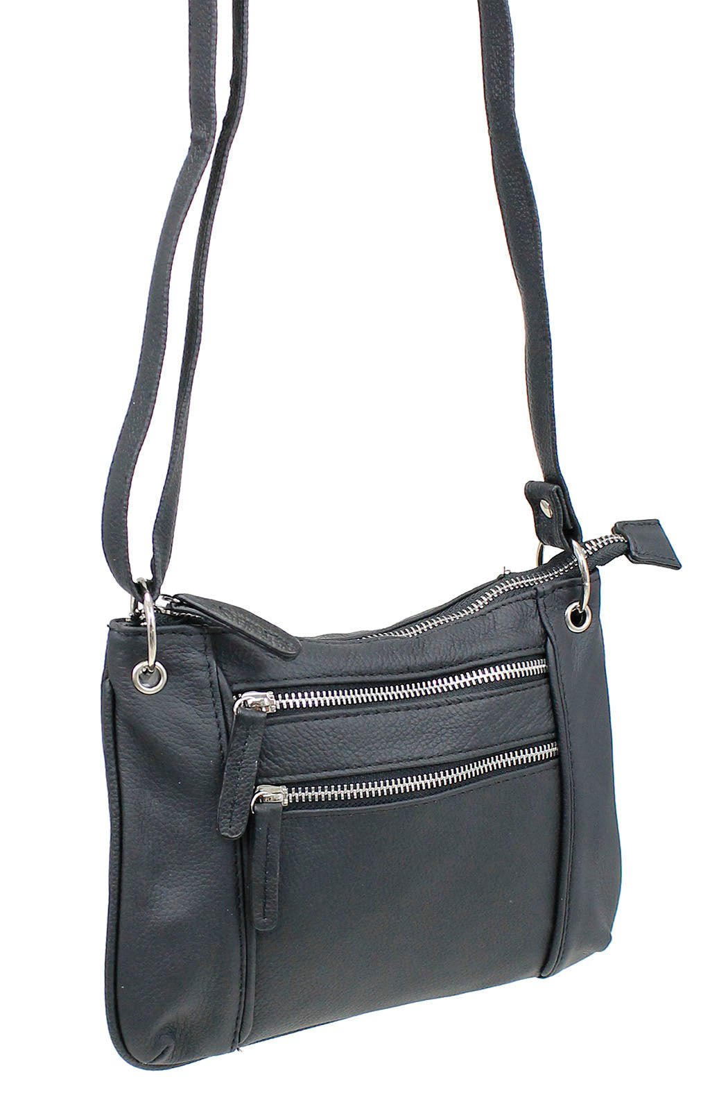Black Leather Cross Body Purse with Rings #P5030K