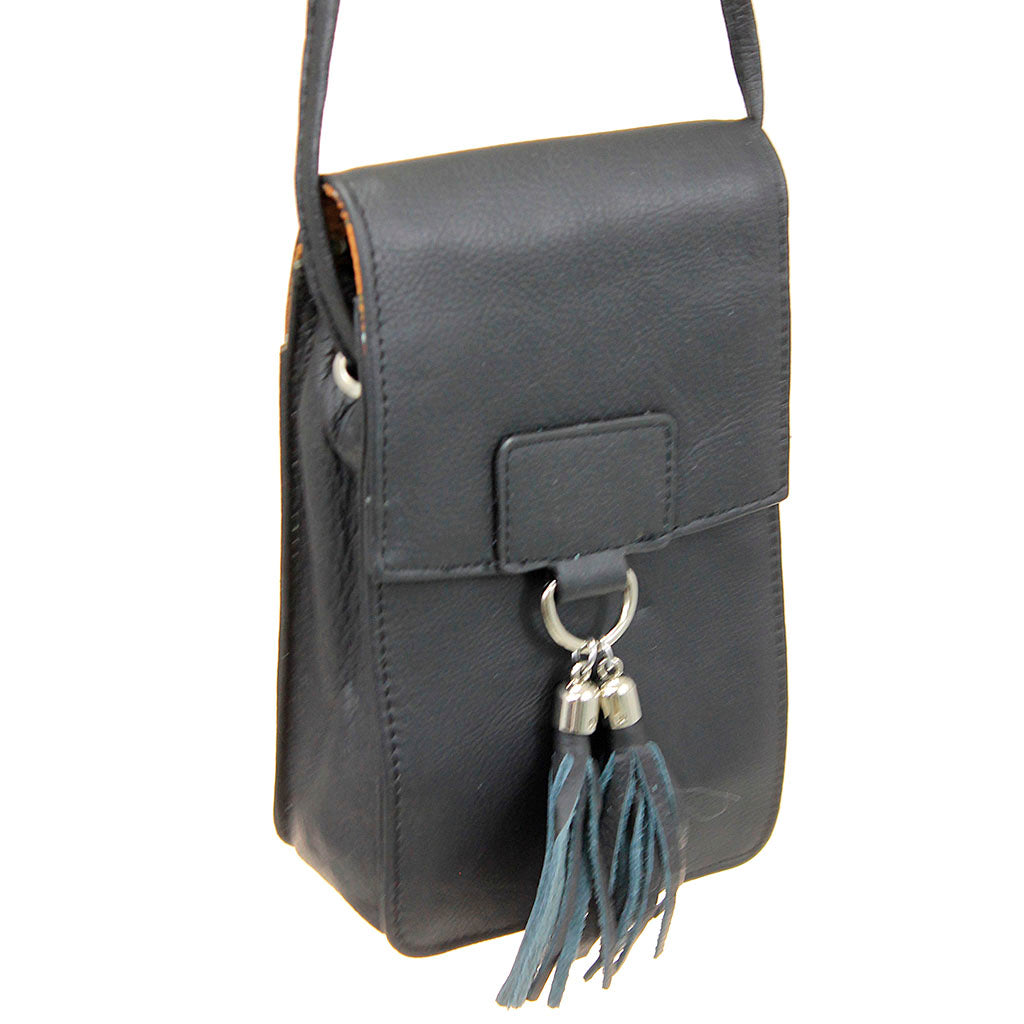 Black Leather Cross Body Phone Case with Tassel #P5060FK