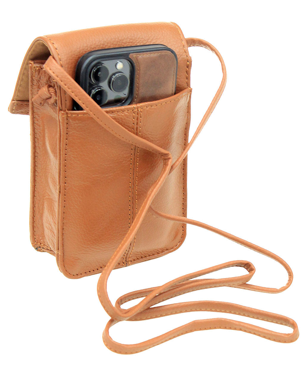 Light Brown Leather Cross Body Phone Case with Tassel #P5061FN