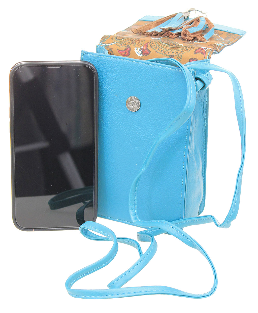 Turquoise Leather Cross Body Phone Case with Tassel #P5069FTQ