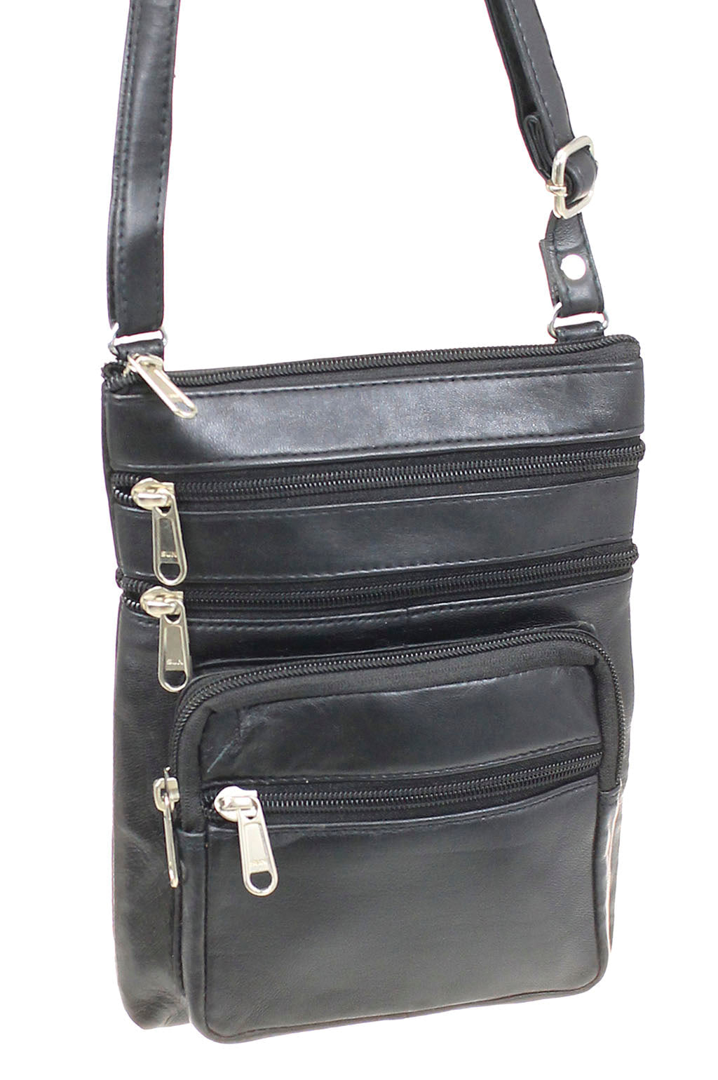 Black Soft Leather Cross Body Bag #P81K