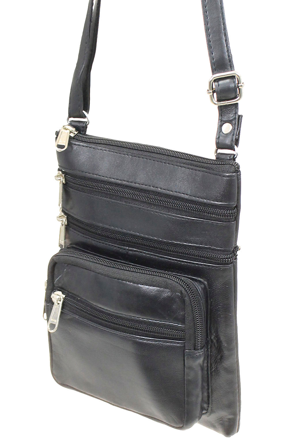 Black Soft Leather Cross Body Bag #P81K