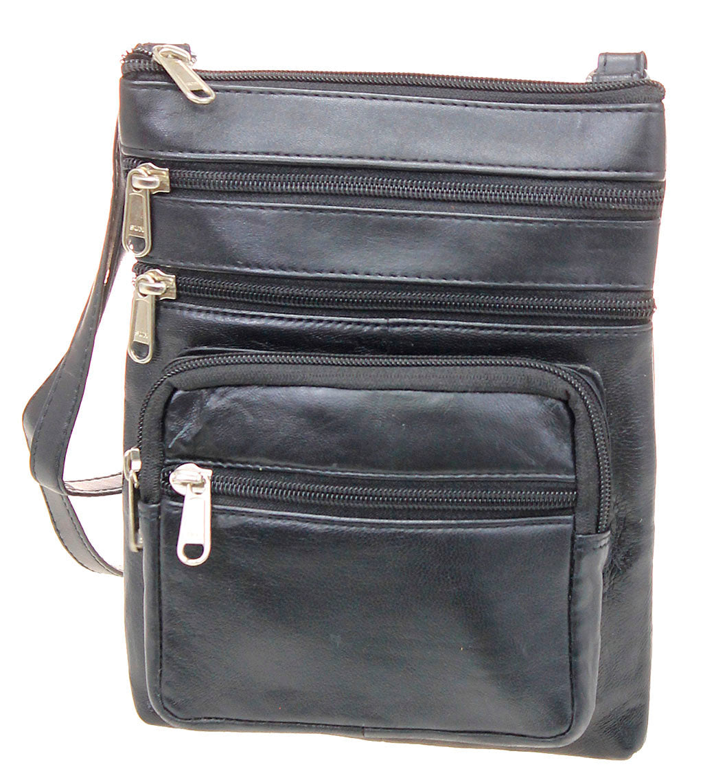 Black Soft Leather Cross Body Bag #P81K