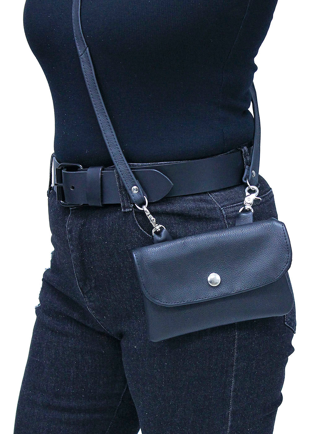 Black Leather Clip-On Hip Clip Bag #PKK13065K ()