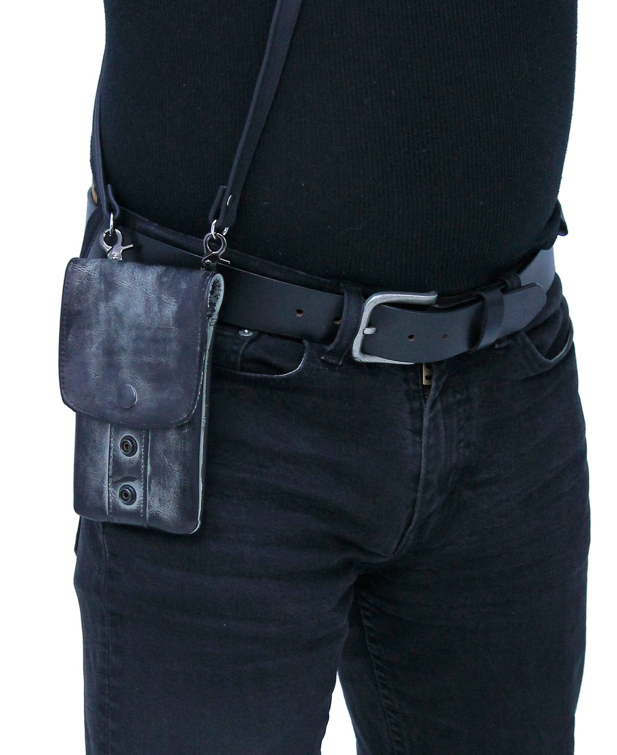 Antiqued Leather Clip-On Case w/Removable Strap USA #PKK18093GY