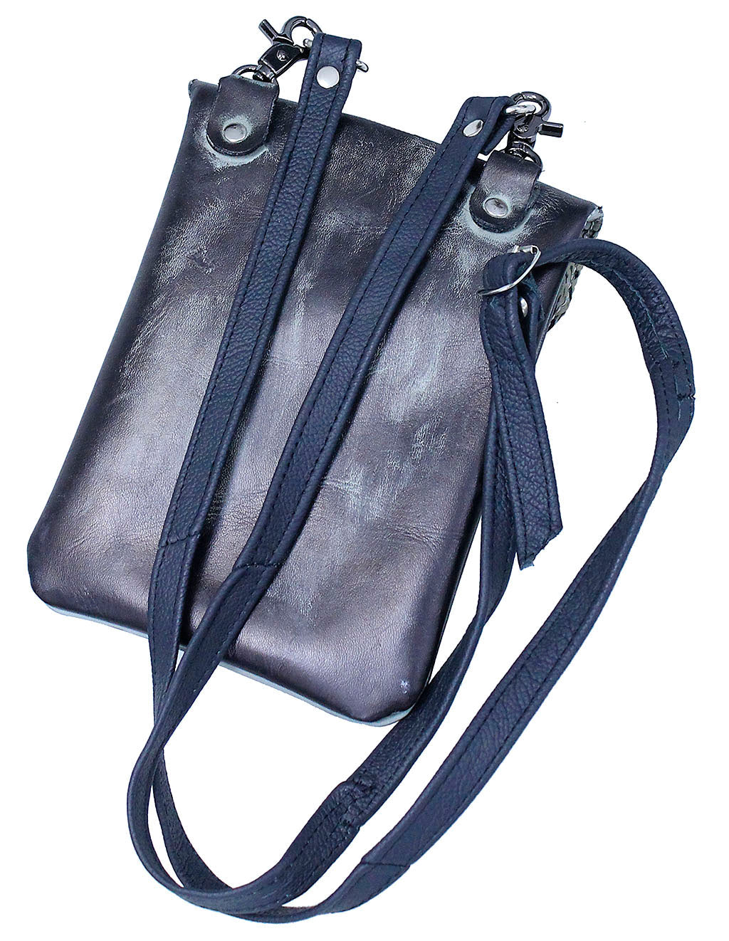 Large Hand Antiqued Gray Leather Clip Pouch #PKK2304TGY