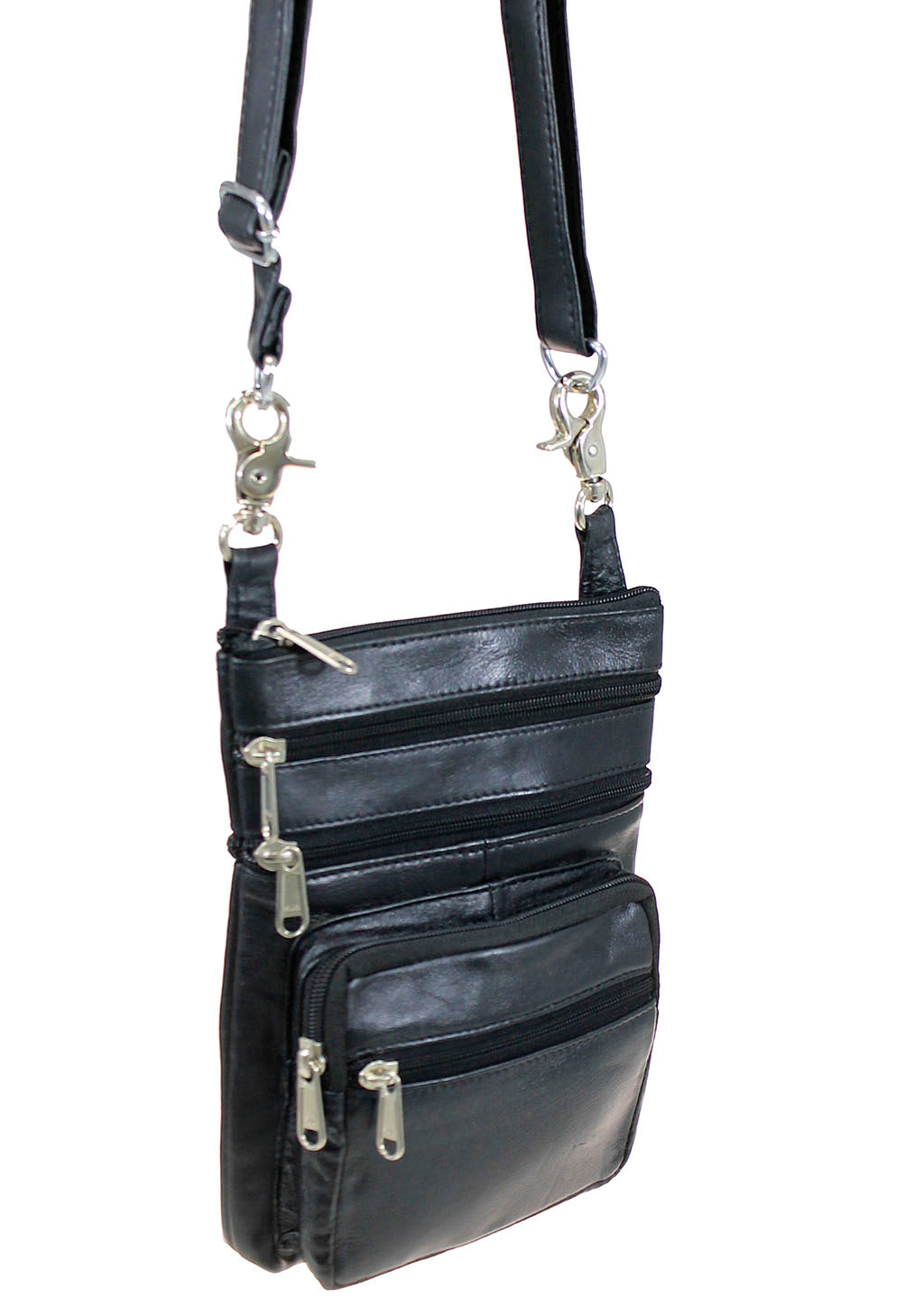 Tall Soft Black Leather Double Clip Hip Bag #PKK810K
