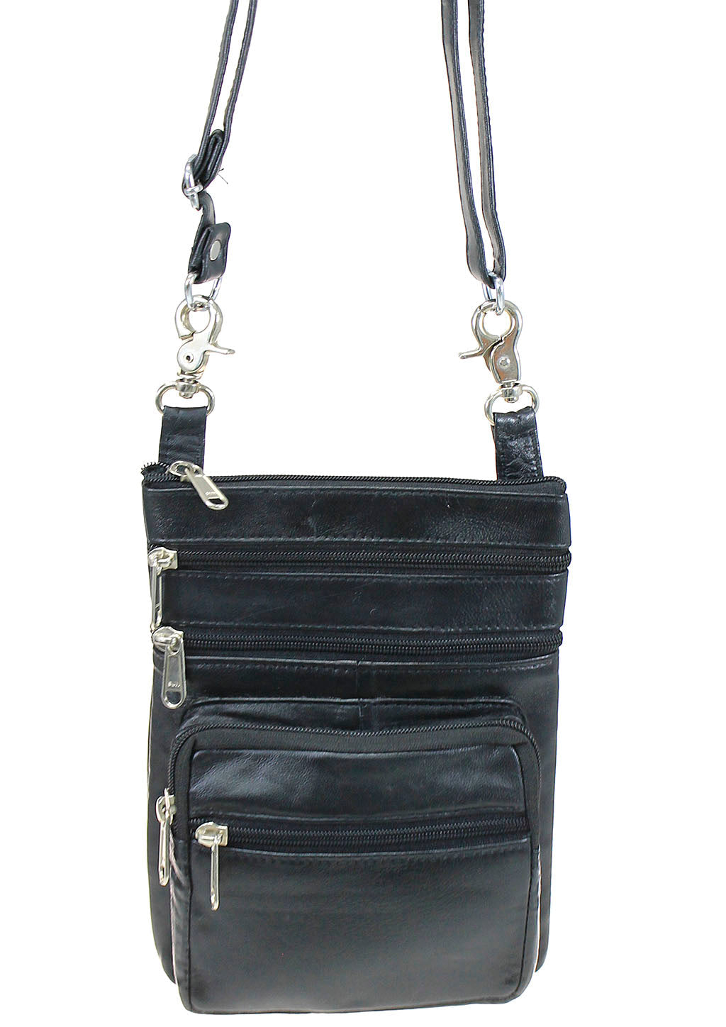 Tall Soft Black Leather Double Clip Hip Bag #PKK810K