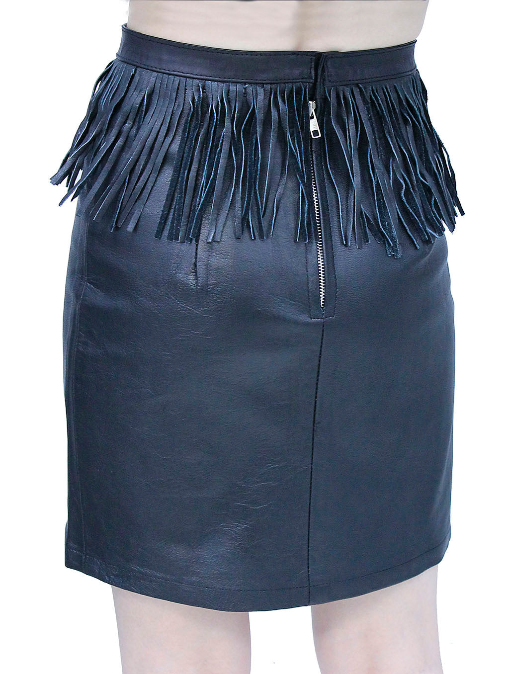 Black Leather Skirt with Fringe #SK191FK