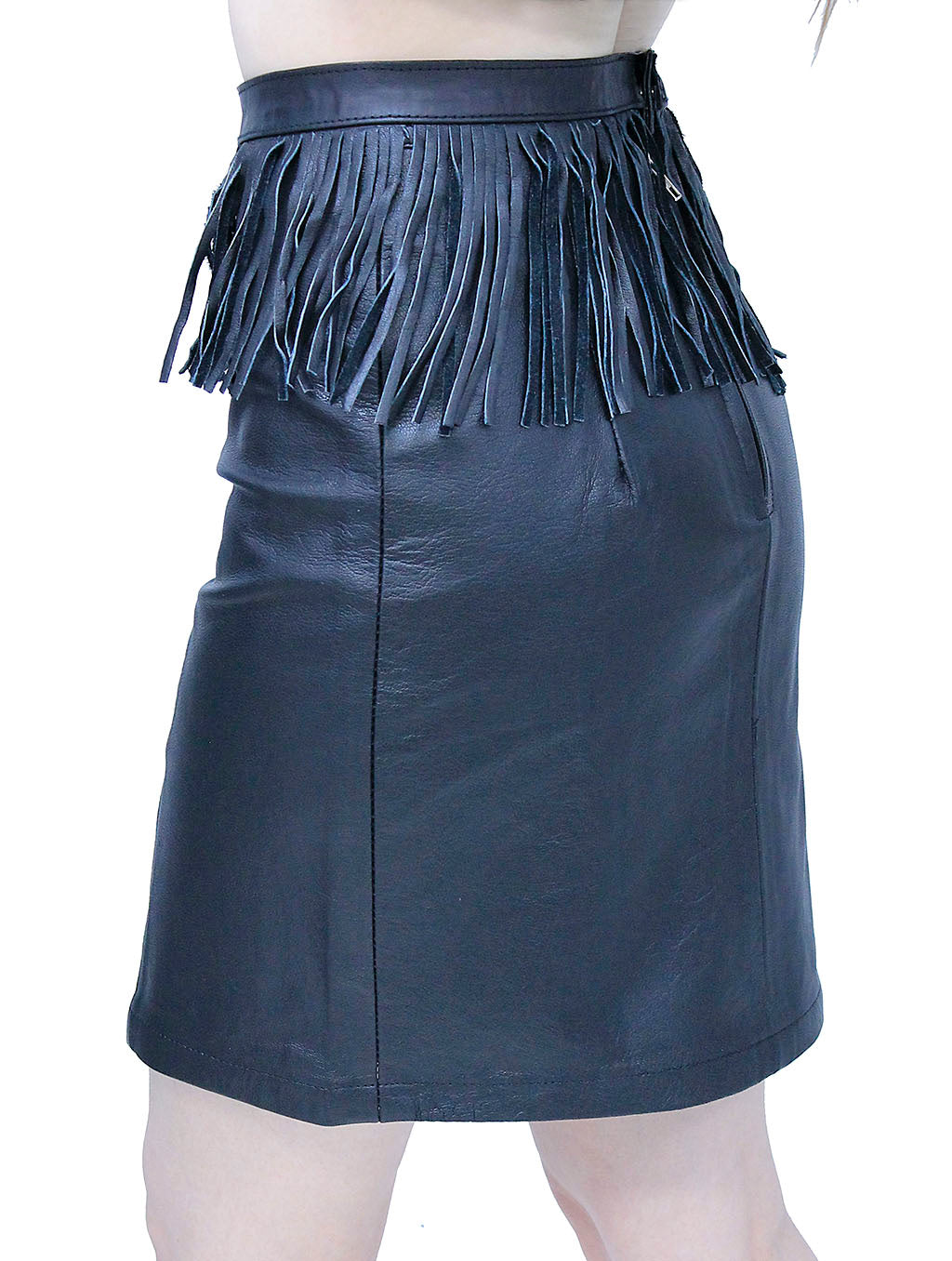 Black Leather Skirt with Fringe #SK191FK