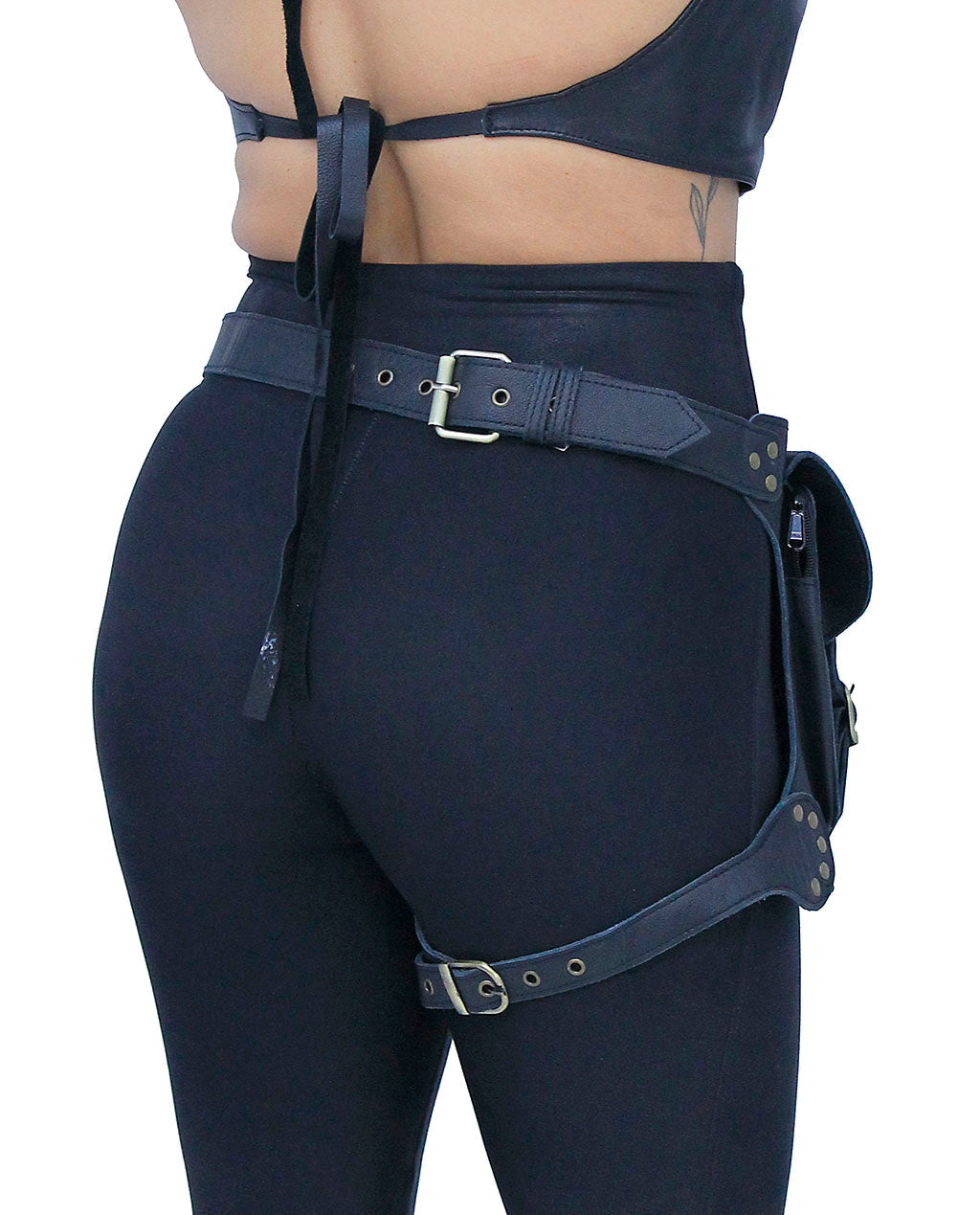 Heavy Leather Thigh Bag with Wide Buckle Straps #TB702031K