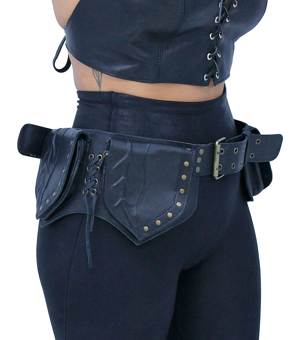Heavy Leather Belt Bag with 3 Leaf Style Pouches #TB70242LEAF