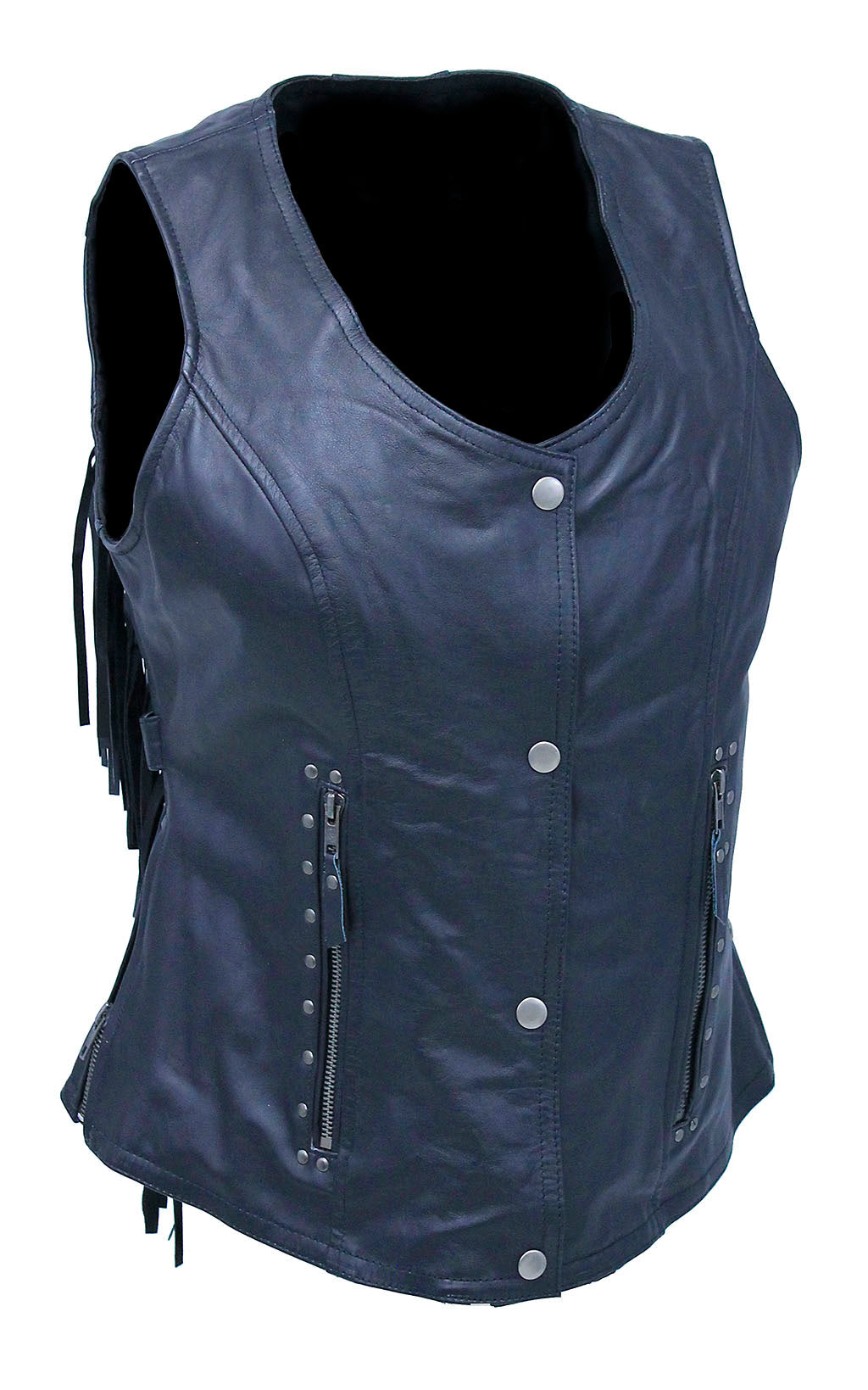 Women's Fringe Leather Long Vest with Concealed Pocket #VL1104RFK