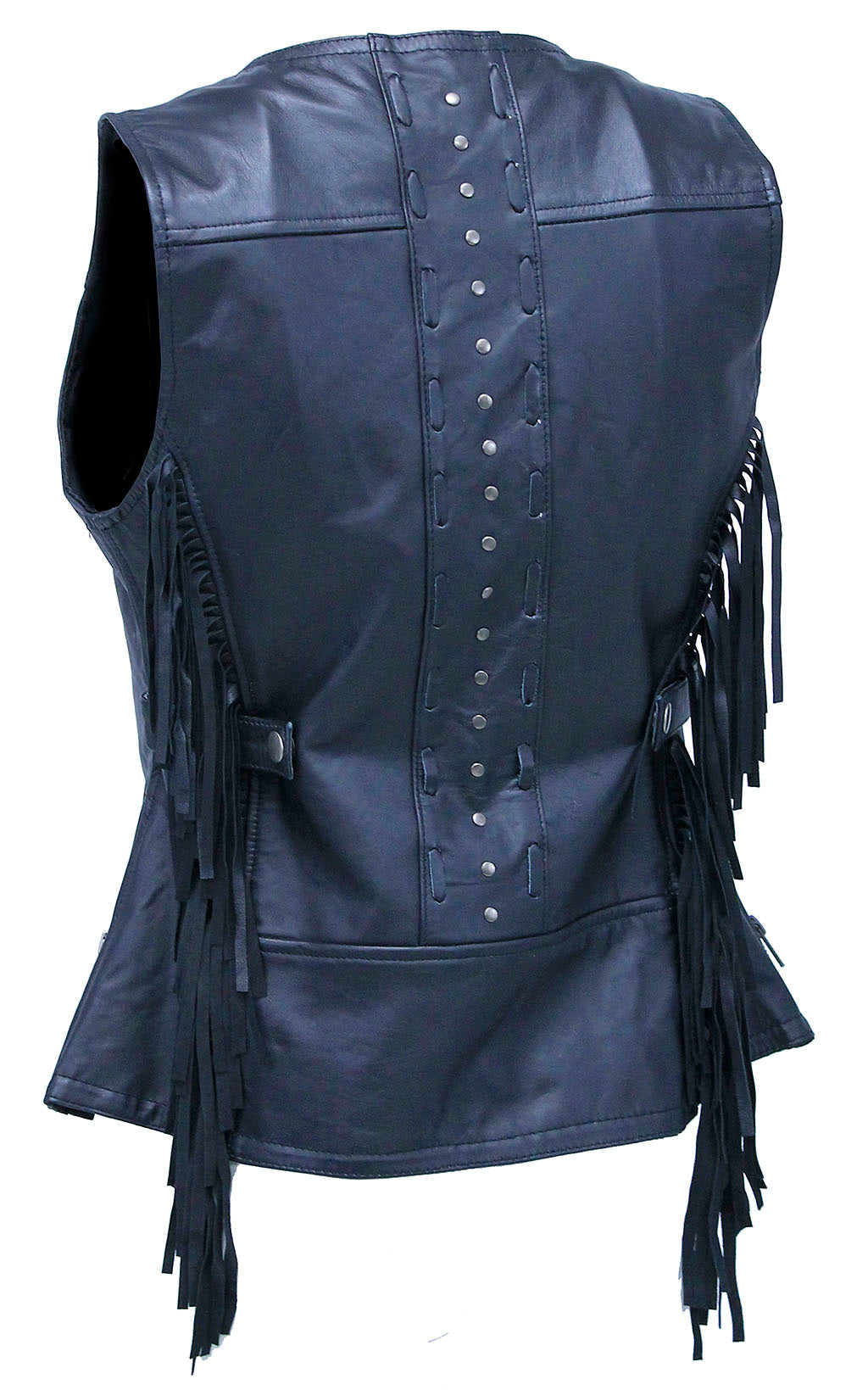 Women's Fringe Leather Long Vest with Concealed Pocket #VL1104RFK