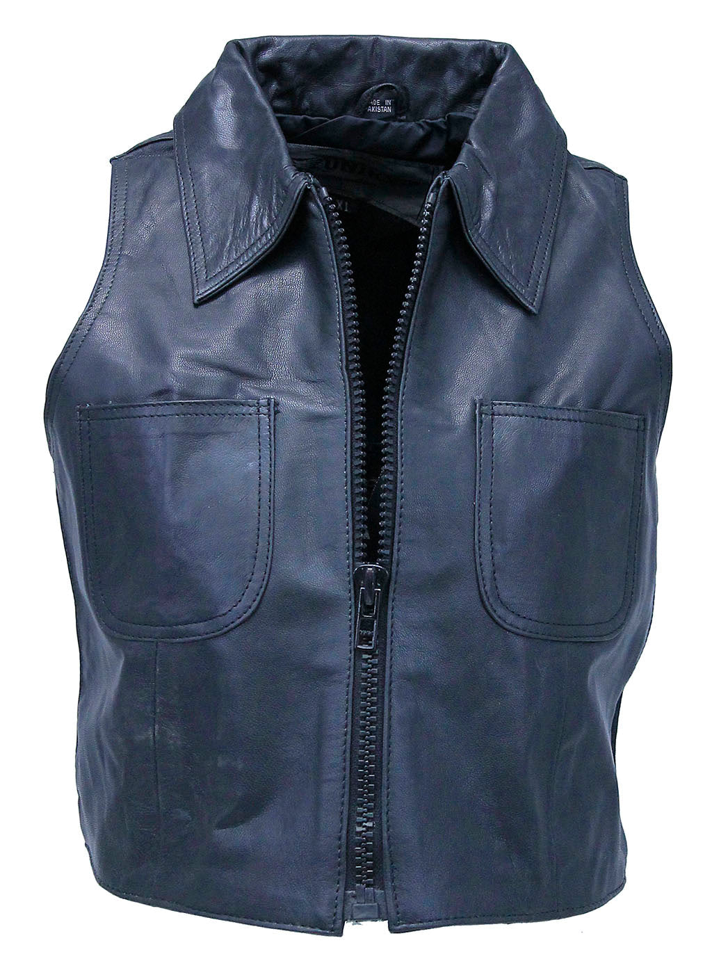 Zip Up Cropped Leather Pocket Vest #VL11080ZK (M-2X)