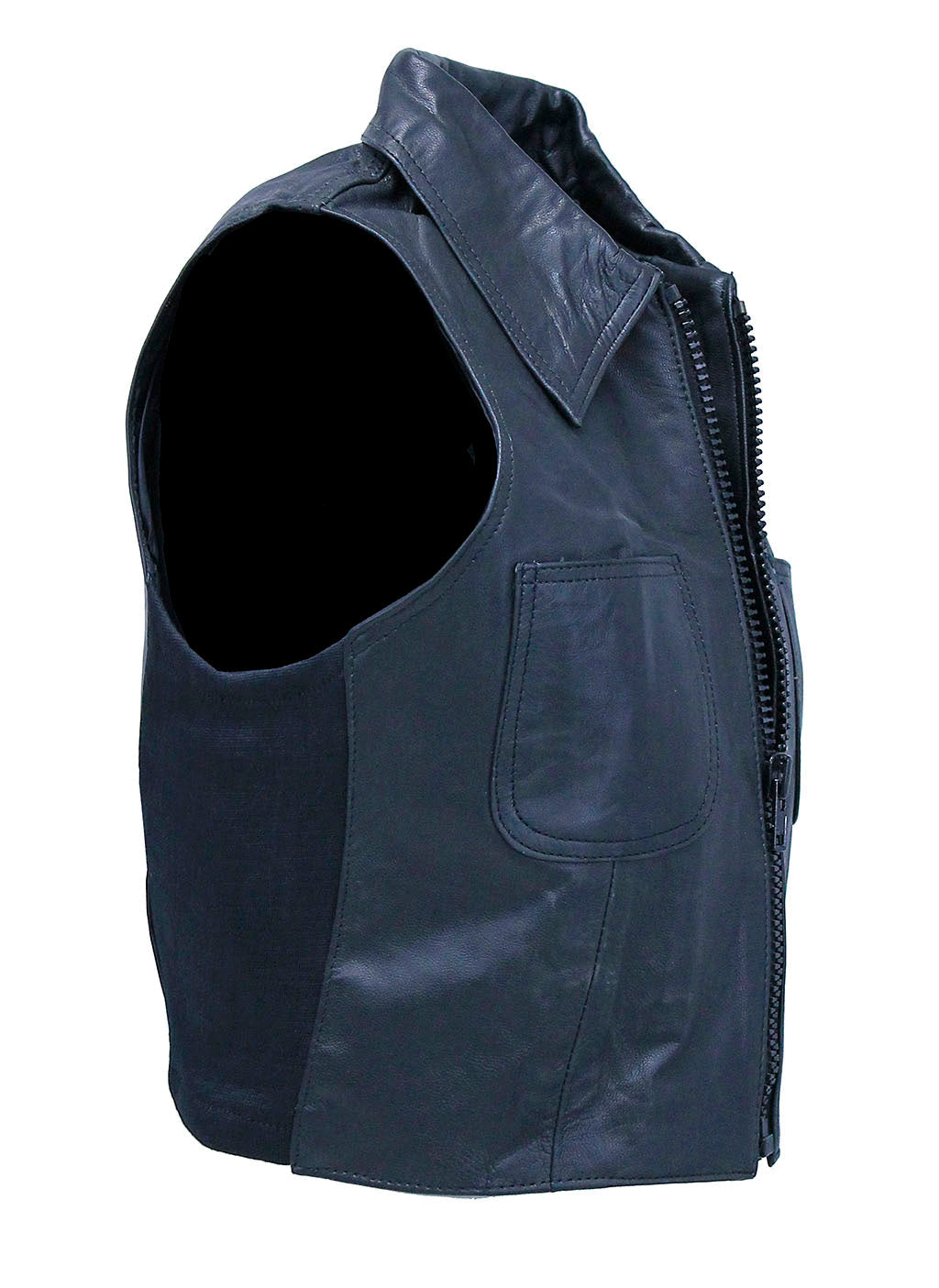 Zip Up Cropped Leather Pocket Vest #VL11080ZK (M-2X)