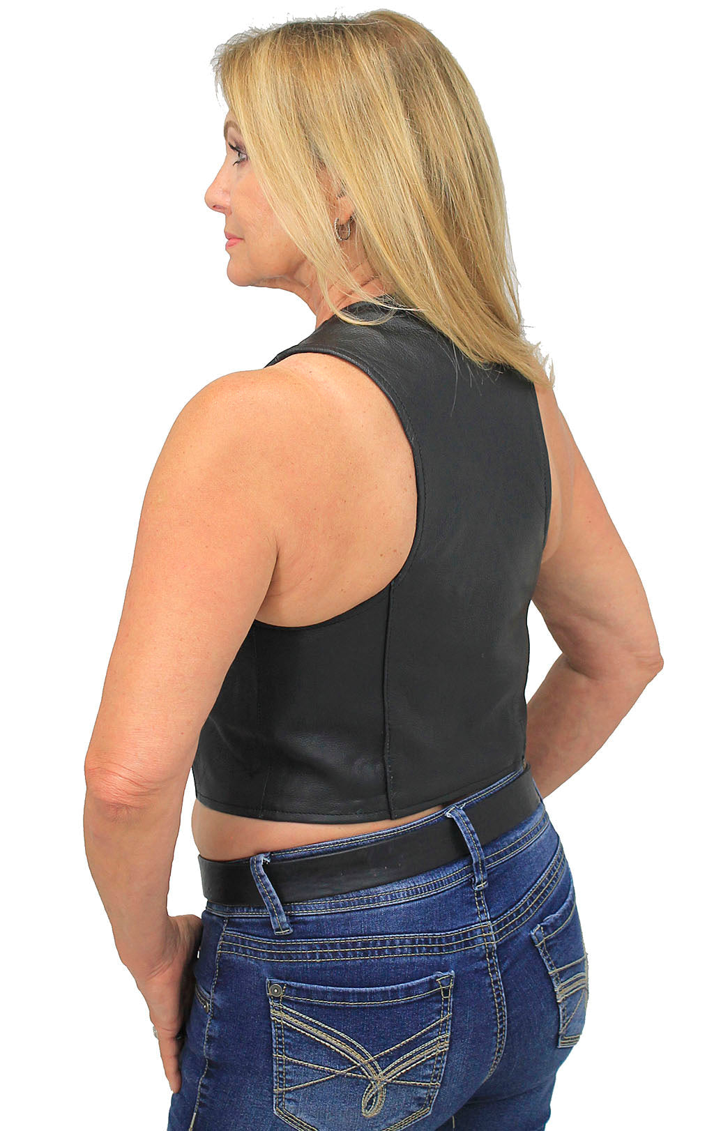 Triple Ring Snap Up Cropped Leather Vest #VL1123RRRK