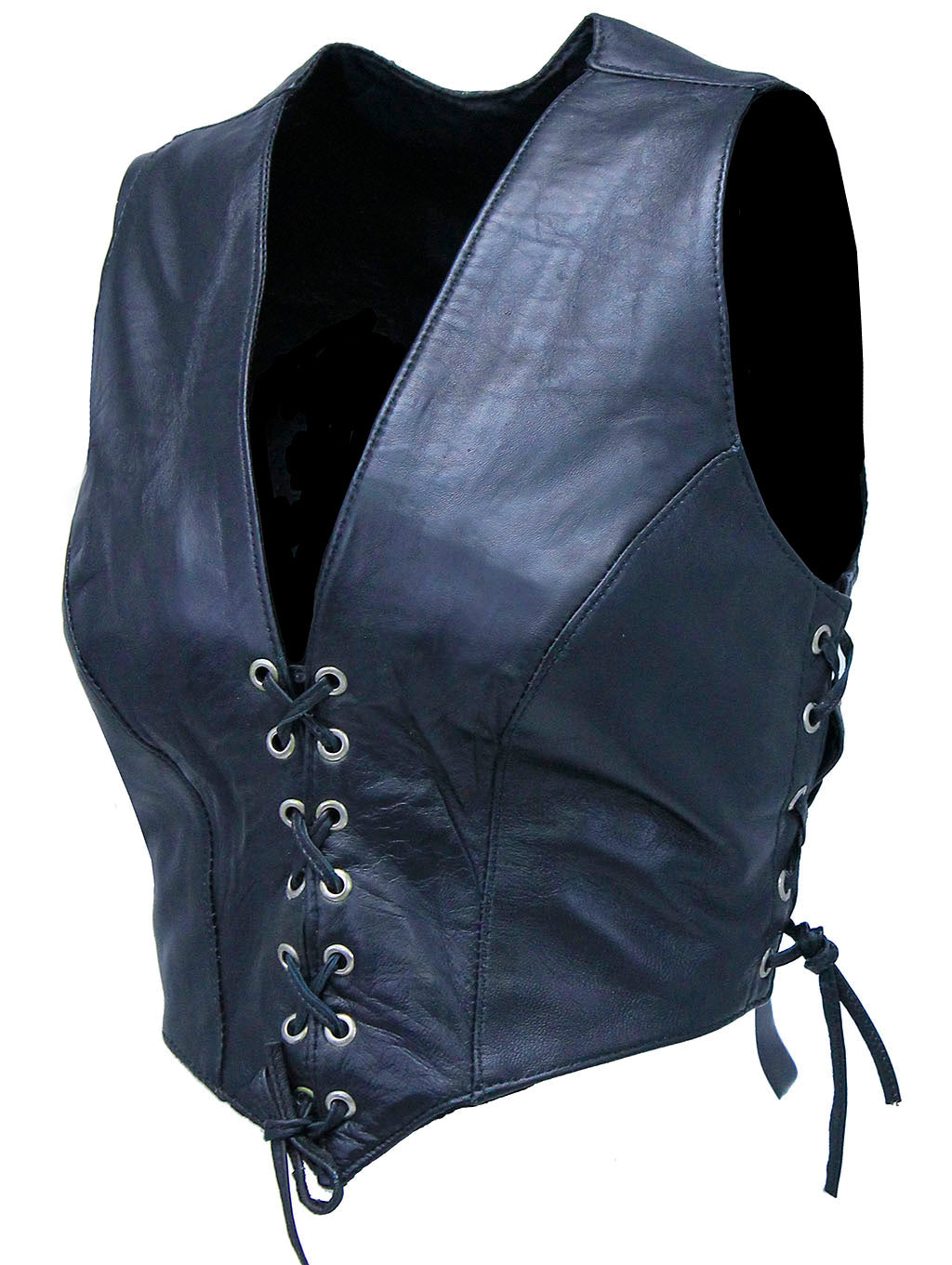 Triple Lace-Up Leather Vest #VL30110LLK ()