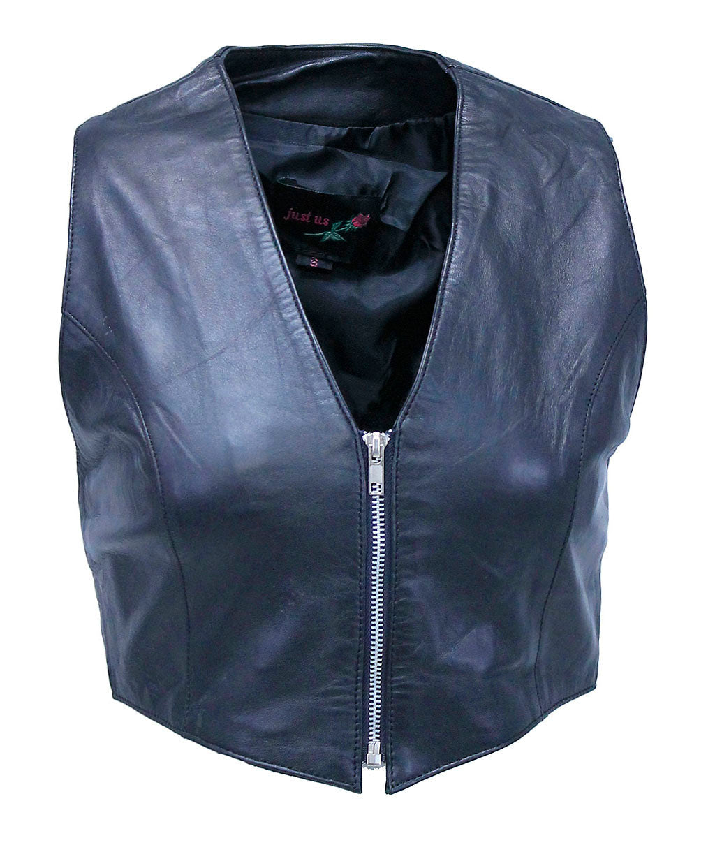 Lambskin Leather V-Neck Zip Crop Vest #VL3026ZK (XS-XL)